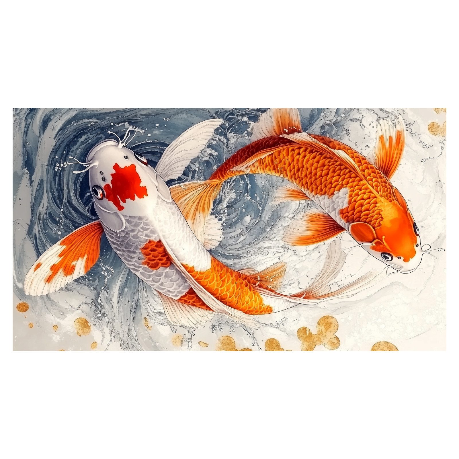 Jumpeak Teppich Koi Karpfen Teppich, Yin-Yang, tepichwohinzimer, teppich waschbar, Rechteckig, Höhe: 5 mm, länglicher teppich,Kunstkaschmir, teppich pflegeleicht, große teppiche