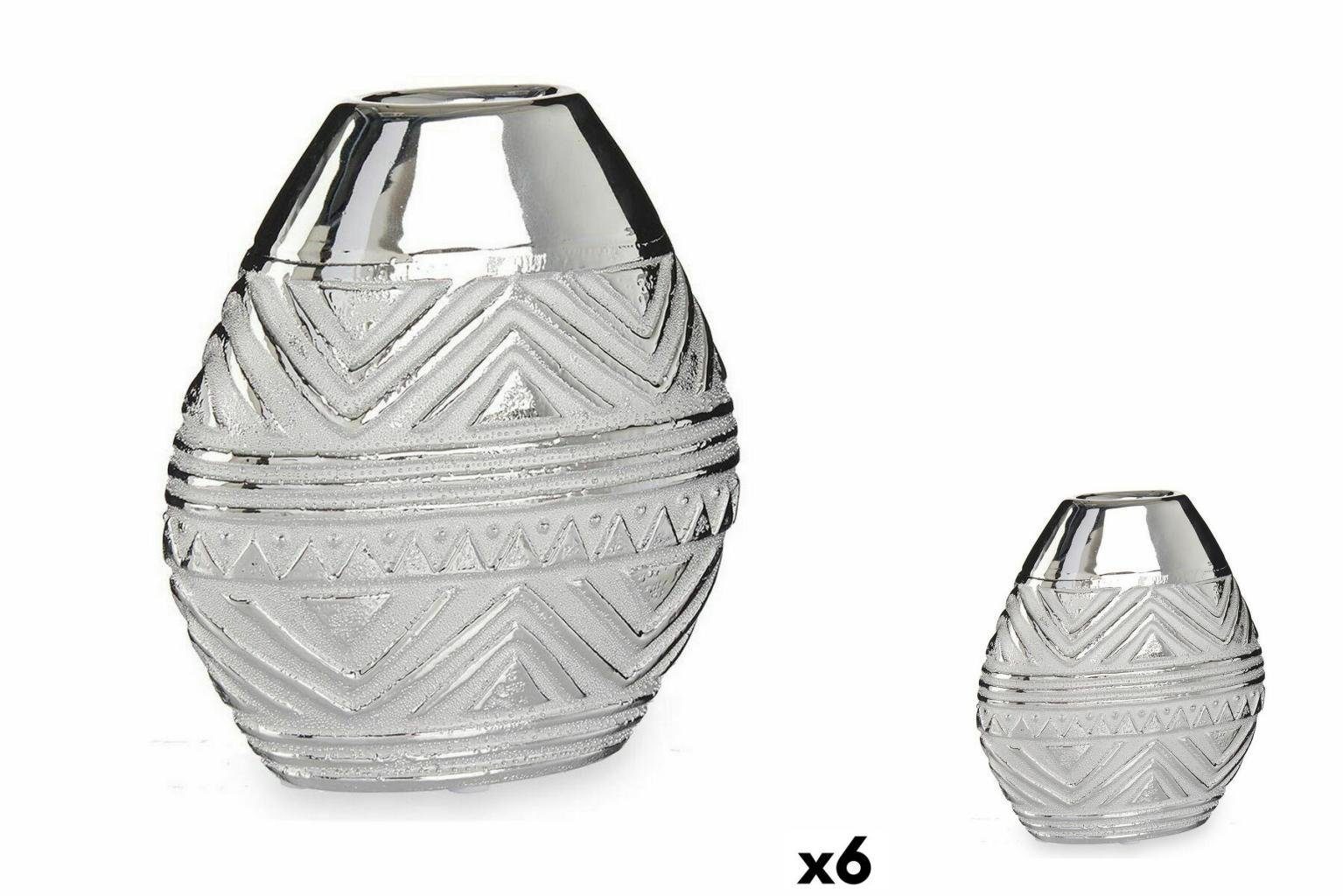 Gift Decor Dekovase Vase Breite Silberfarben aus Keramik 8 x 19,5 x 17,5 cm 6 Stück