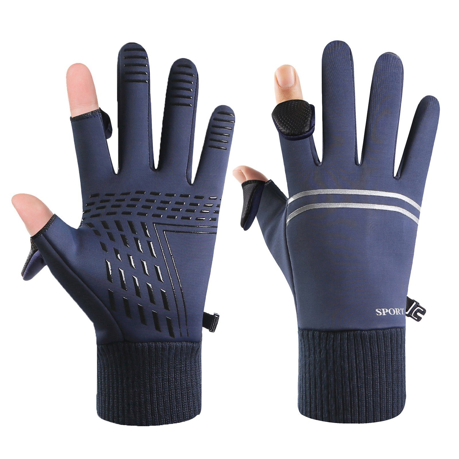 Angelhandschuhe Anti-Rutsch Warm Outdoor Winter Blau Schießsport Wasserdicht, Sunicol Winddicht Fleecehandschuhe