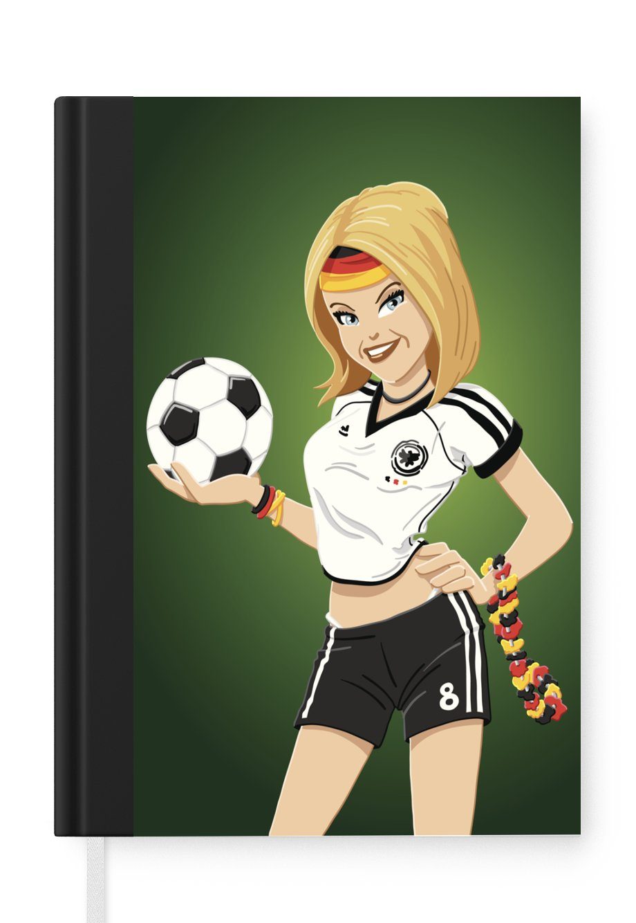 MuchoWow Notizbuch Illustration eines Mädchens mit deutscher Kleidung und einem Fußball -, Journal, Merkzettel, Tagebuch, Notizheft, A5, 98 Seiten, Haushaltsbuch