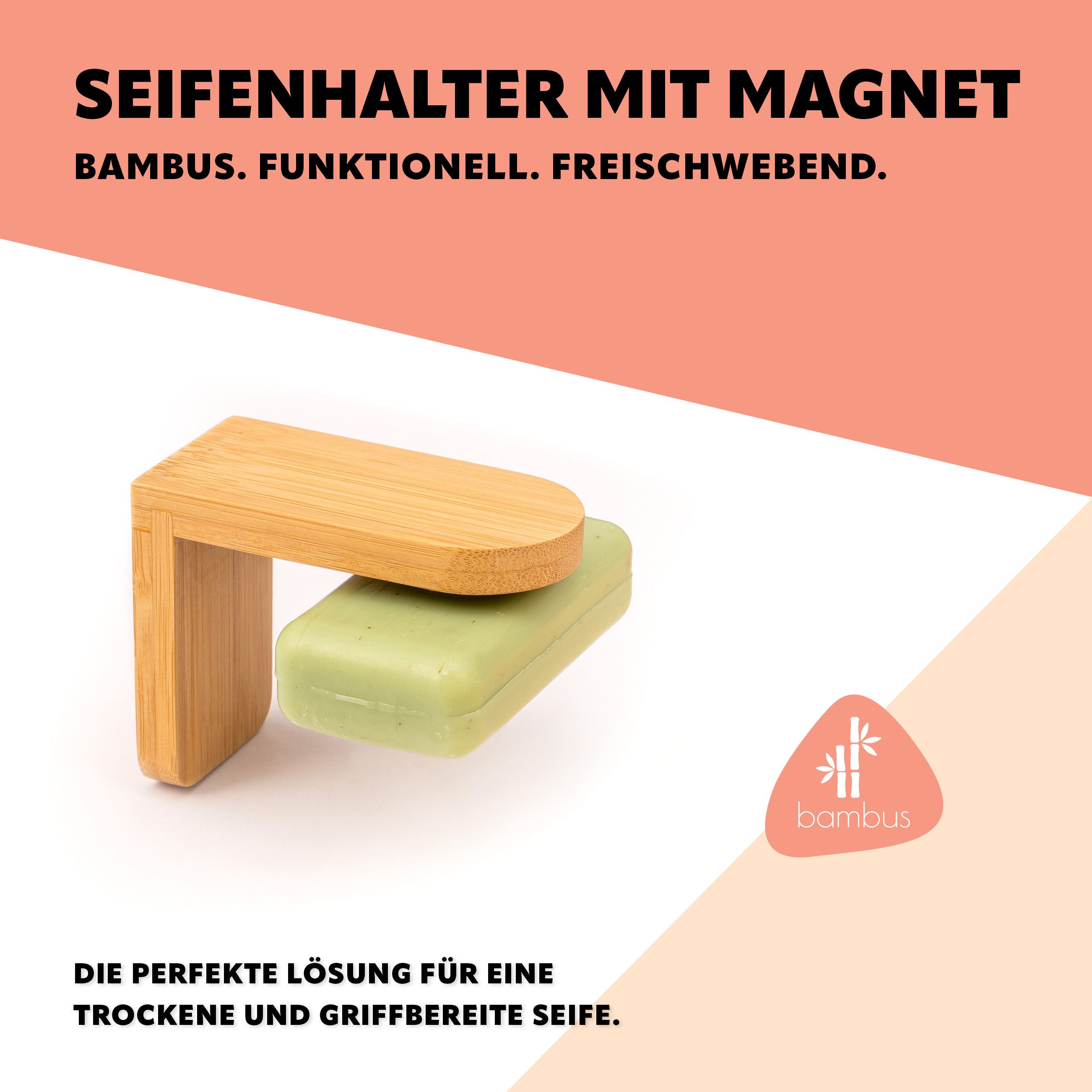 bremermann Seifenhalter Magnet-Seifenhalter Bambus - frei hängende Seife durch Magnet, Breite: 4,5 cm, 2-St. – Bild 3 von 5