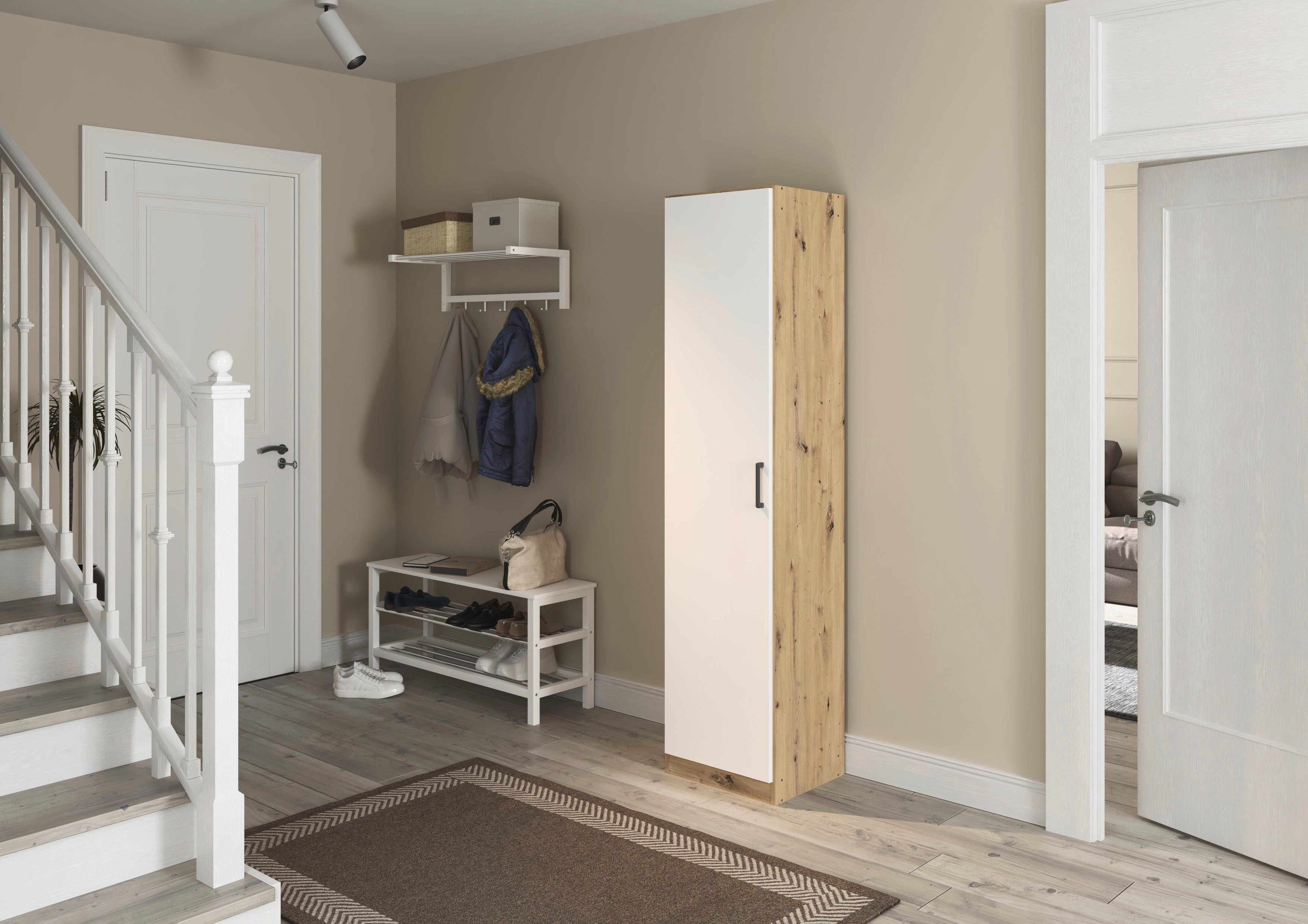 rauch Mehrzweckschrank Garderobe Kleiderschrank Schrank Schuhschrank Putzschrank MINOSA (Breiten 47/69/91/136 cm, Höhen 197/210 cm) In 4 Breiten mit vielen Einlegeböden für viel Stauraum MADE IN GERMANY