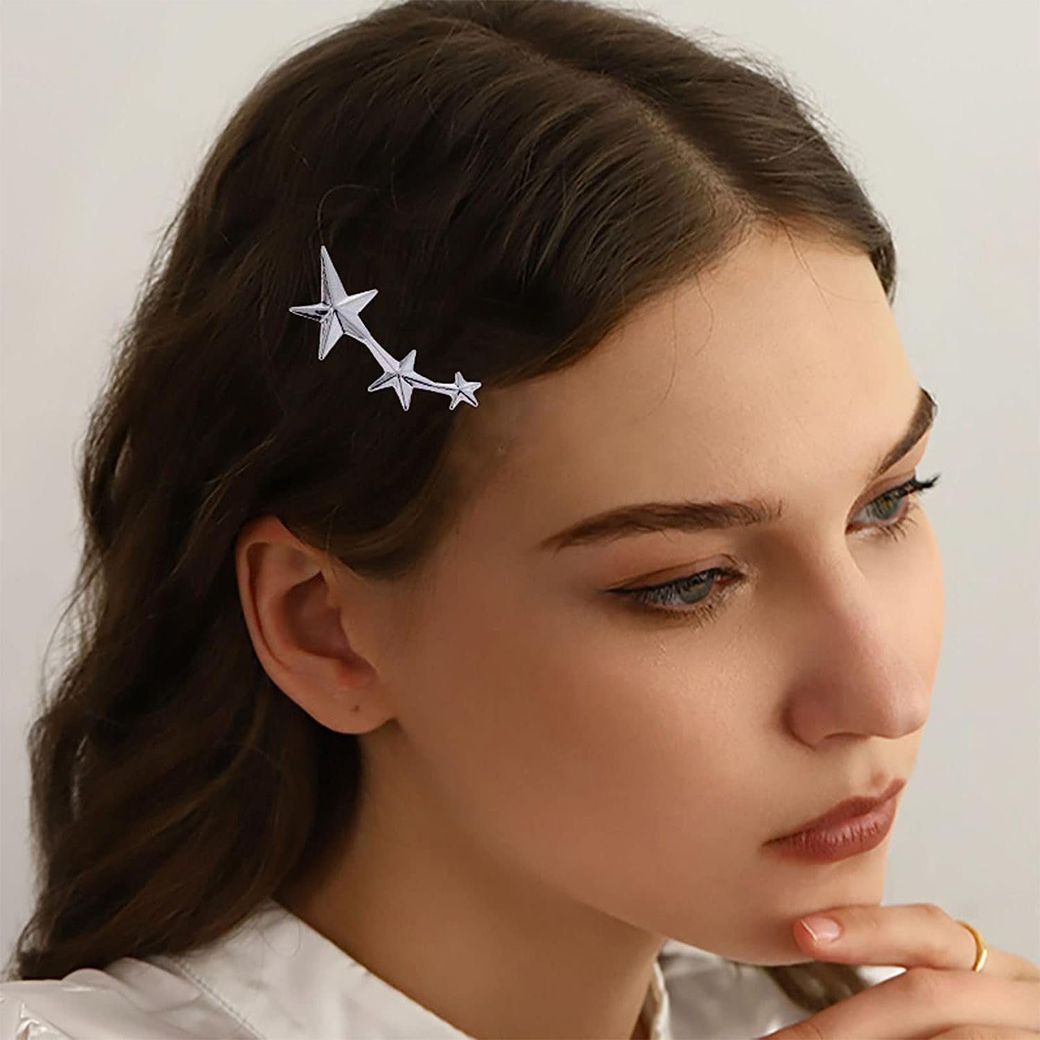 Silber Brosche, (1-tlg) Stern-Haarspange, Metall-Stern-Haarspange, WaKuKa Kopfbedeckung Diadem
