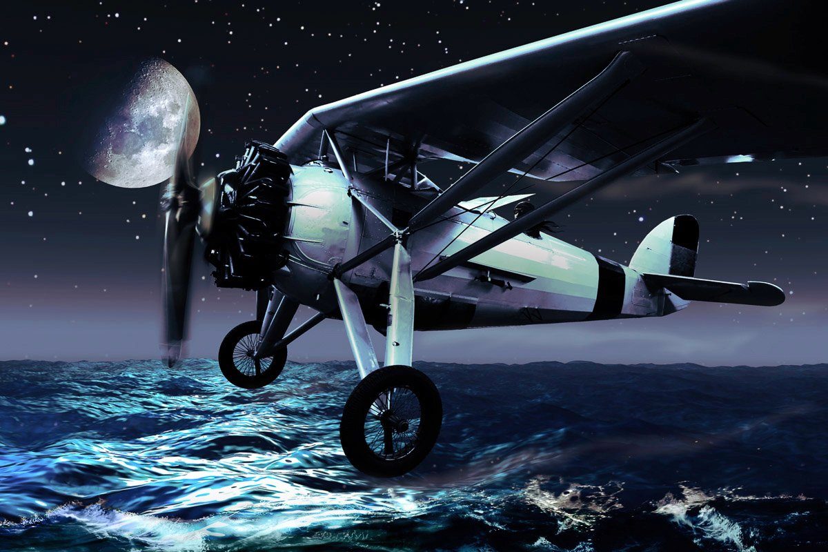 Fototapete Flugzeug über Wasser