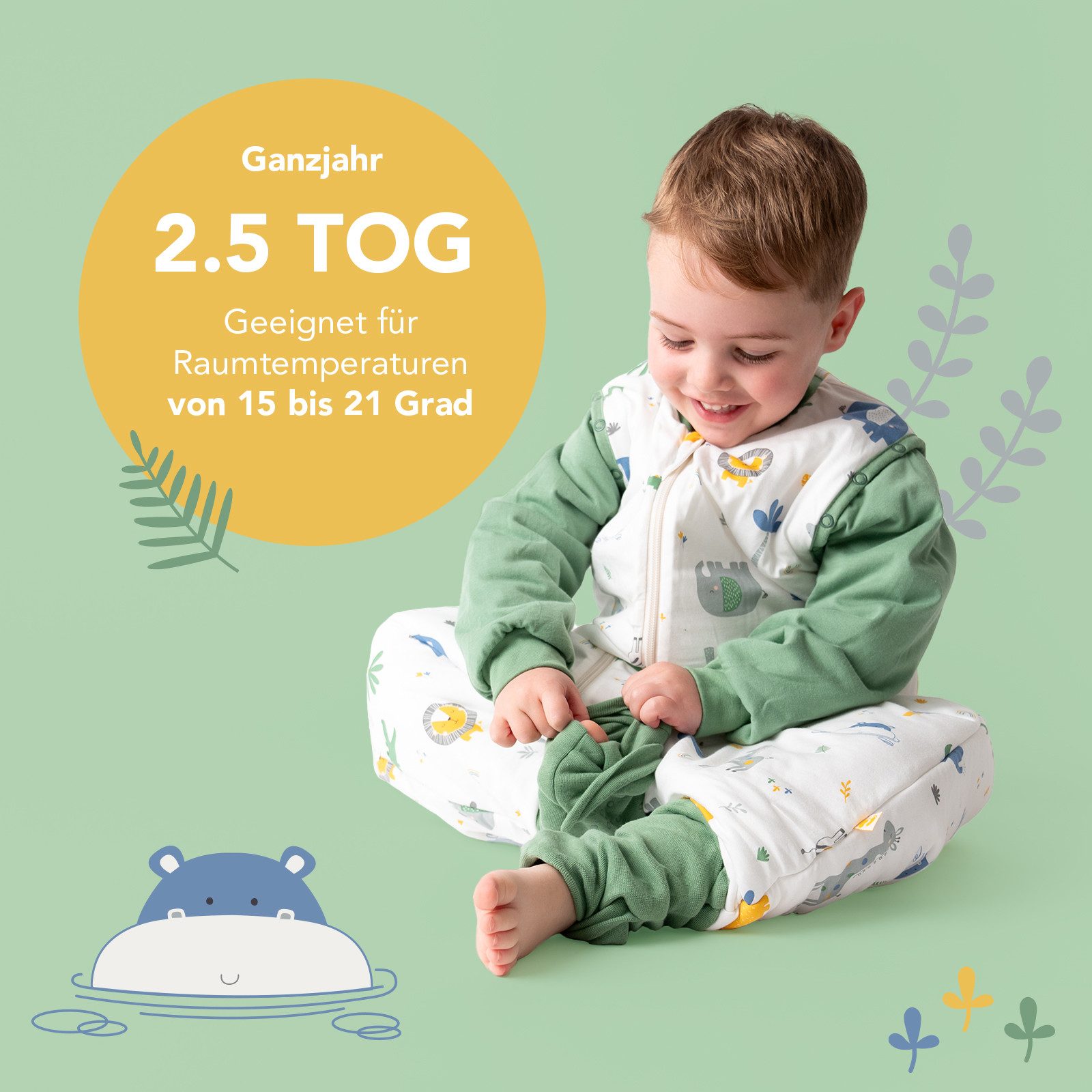 Schlummersack Kinderschlafsack Schlafsack mit Füßen und umklappbaren Bündchen, 2.5 Tog OEKO-TEX