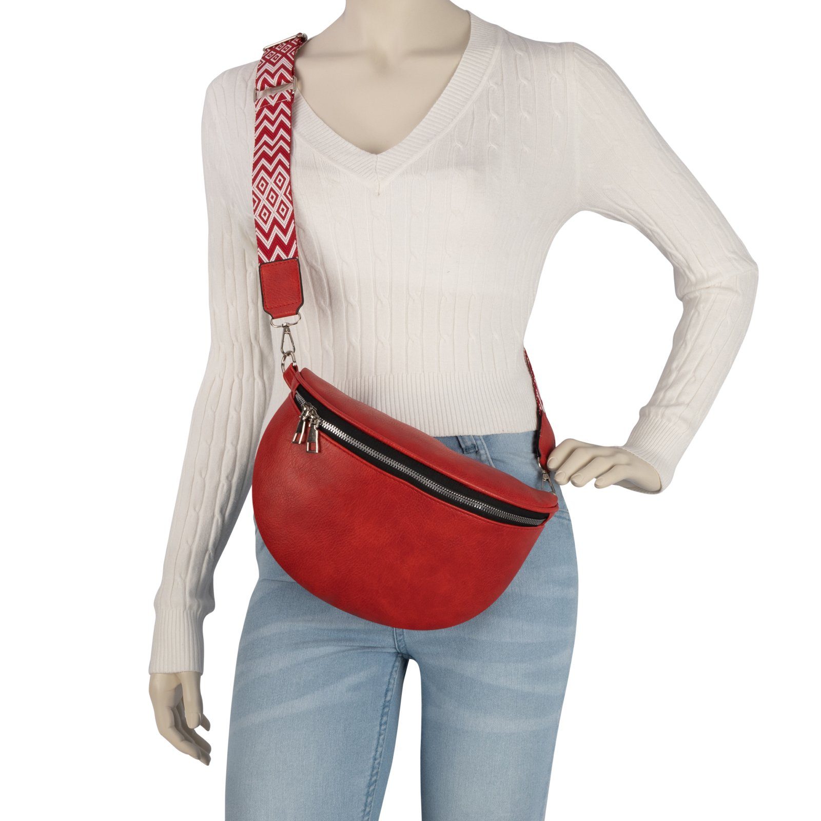 Italy-De, Gürteltasche Umhängetasche Kunstleder tragbar Hüfttasche Crossbody-Bag Umhängetasche als EAAKIE RED CrossOver, Bauchtasche Schultertasche,