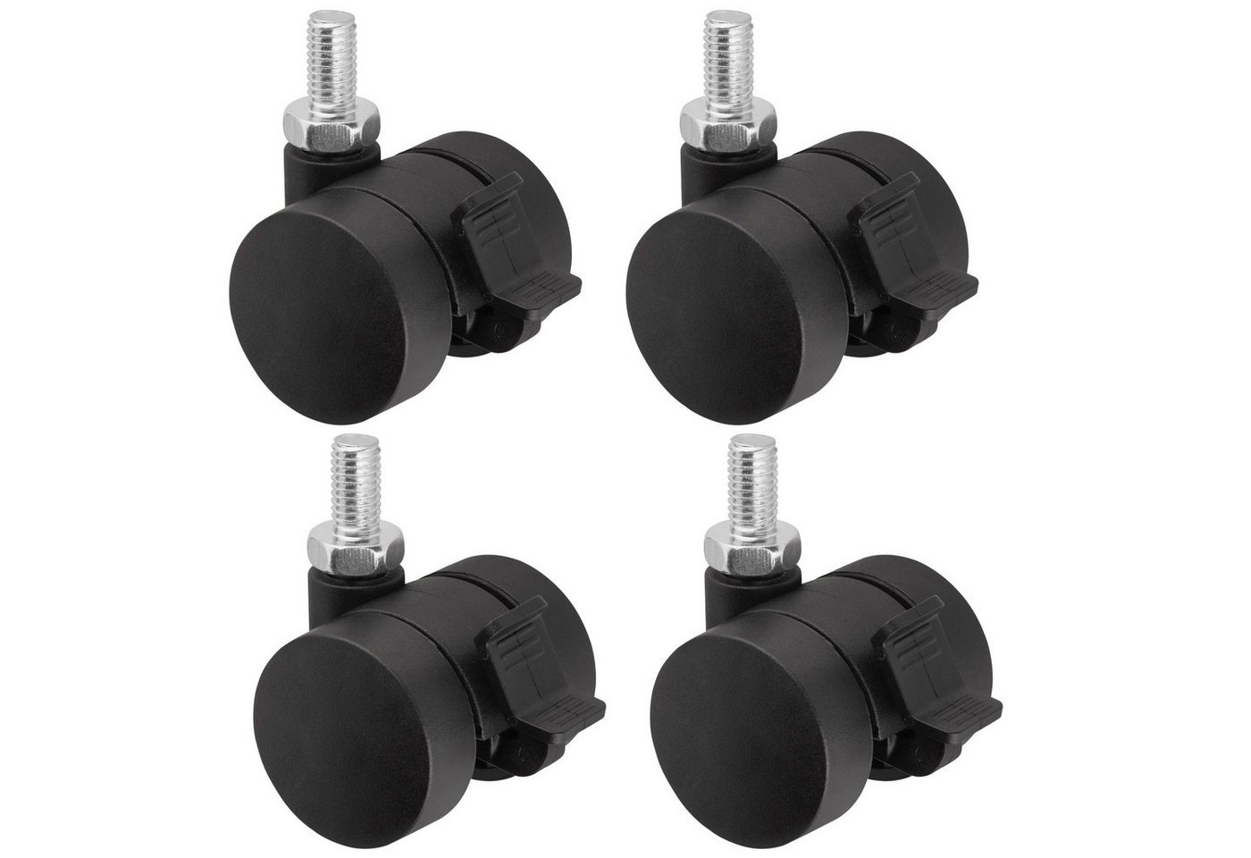 SO-TECH® Doppelrolle AACHEN Ø 35 mm Tragkraft pro Möbelrolle 40 kg, mit M8 Gewindestift und Bremse (Feststeller), 4 Stück