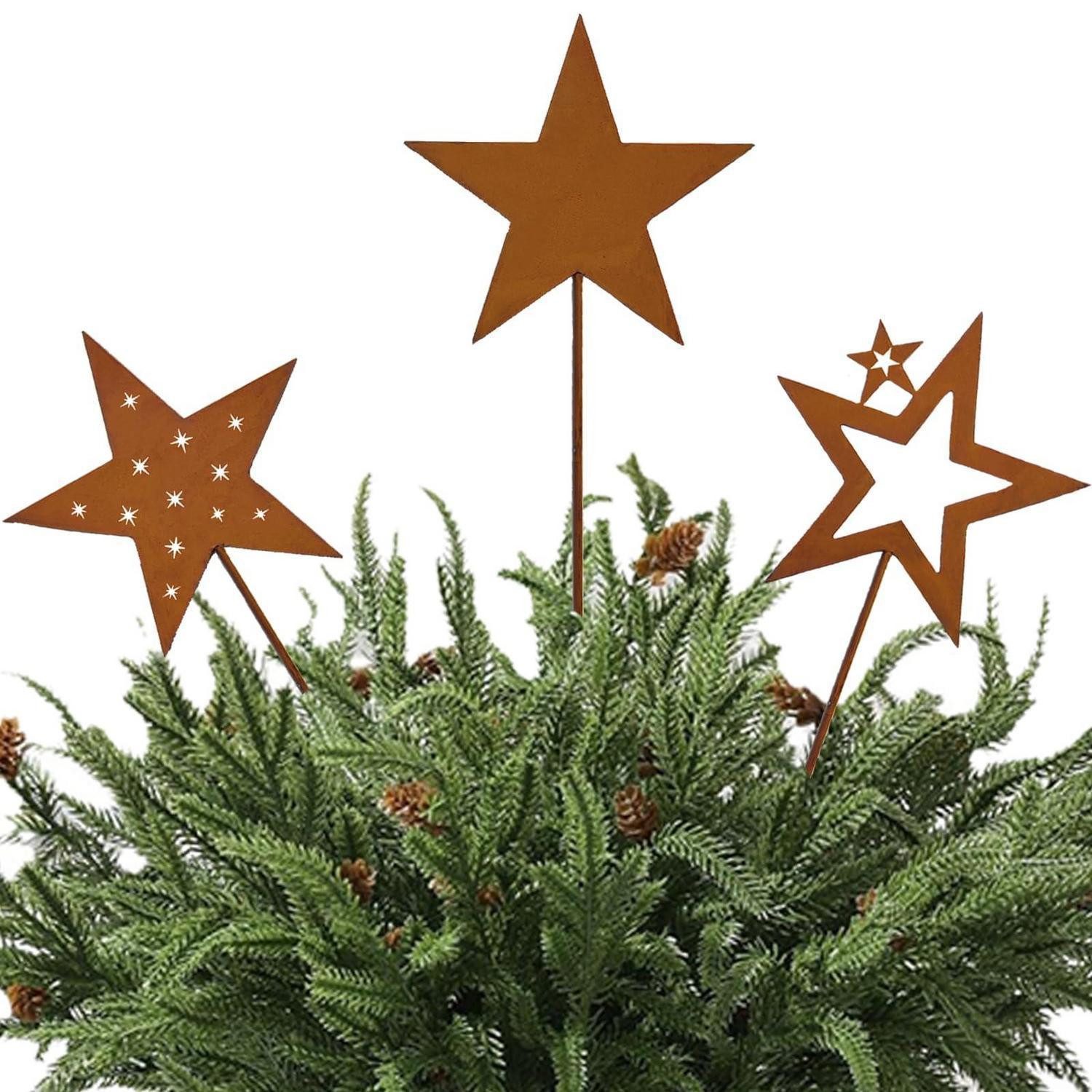 LuxusKollektion Weihnachtsfigur Gartenstecker Rost Sterne 3er Set
