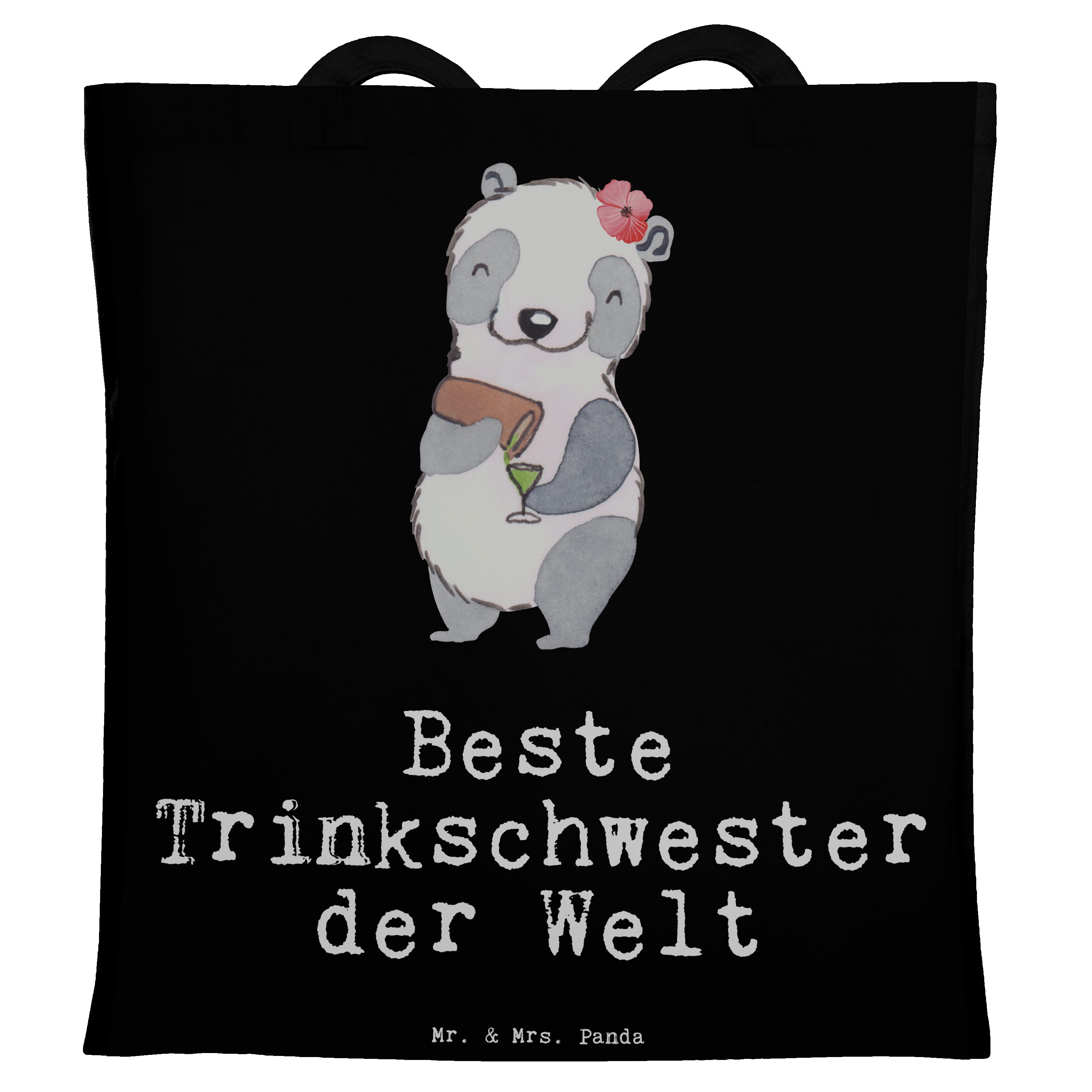 Mr. & Mrs. Panda Tragetasche Panda Beste Trinkschwester der Welt - Schwarz - Geschenk, Einkaufstas (1-tlg)
