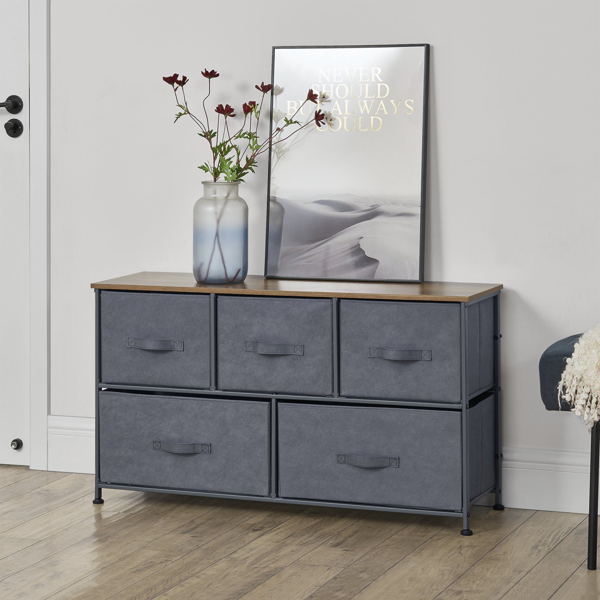 pro.tec Kommode, Hoya Sideboard Beistelltisch 55x100x29 cm Vliesstoff Grau
