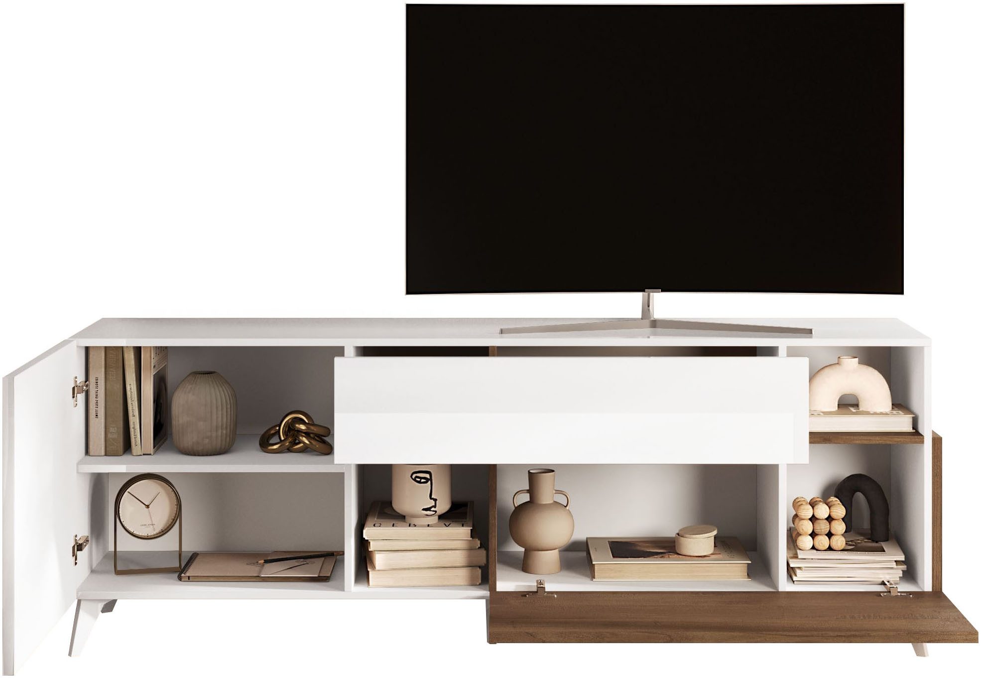 Home affaire Lowboard Monaco in Breite 181 cm, TV-Schrank mit Tür, Klappe und Schubkasten, Mediaboard – sanftes Schließen, edles Design, Platz für alles