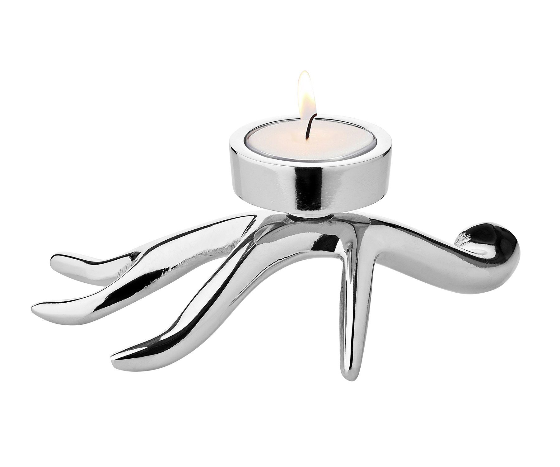 EDZARD Kerzenständer Keke, Kerzenleuchter Geweih-Design, Kerzenkranz aus  Aluminium mit Silber-Optik, Adventskranz für Teelicht, Höhe