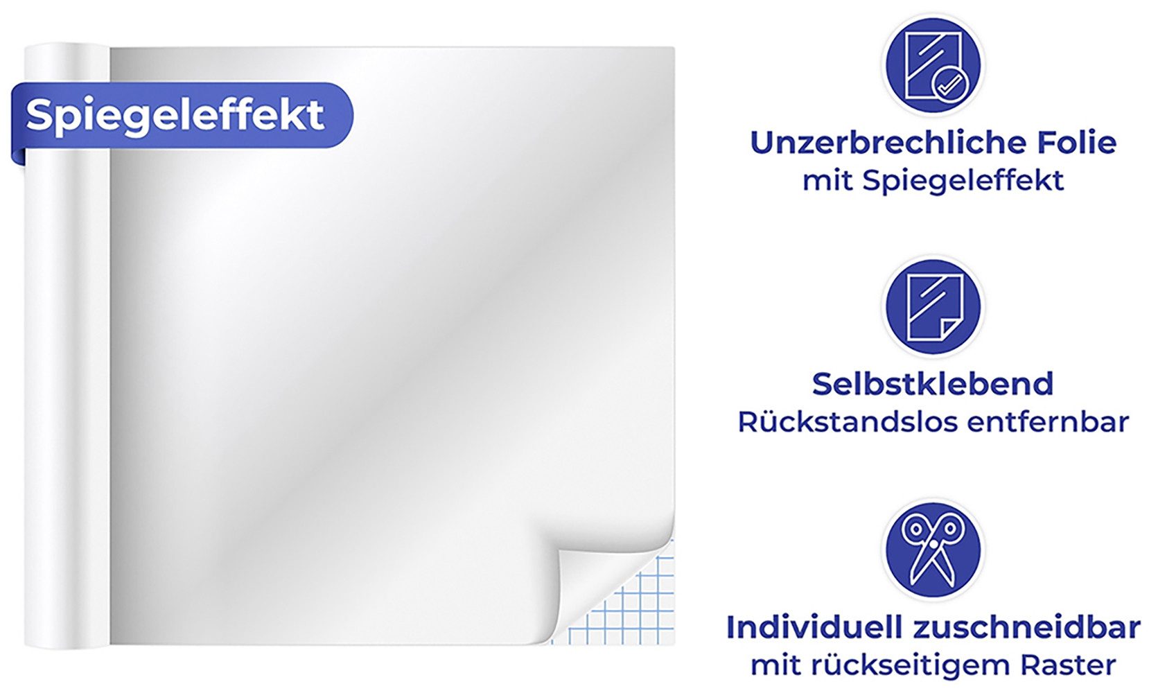 Maximex Dekorationsfolie Spiegeleffekt-Folie, (Set, 2St), 150x58 cm, zuschneidbar, selbstklebend, für Wand, Tür oder Schrank – Bild 4 von 5