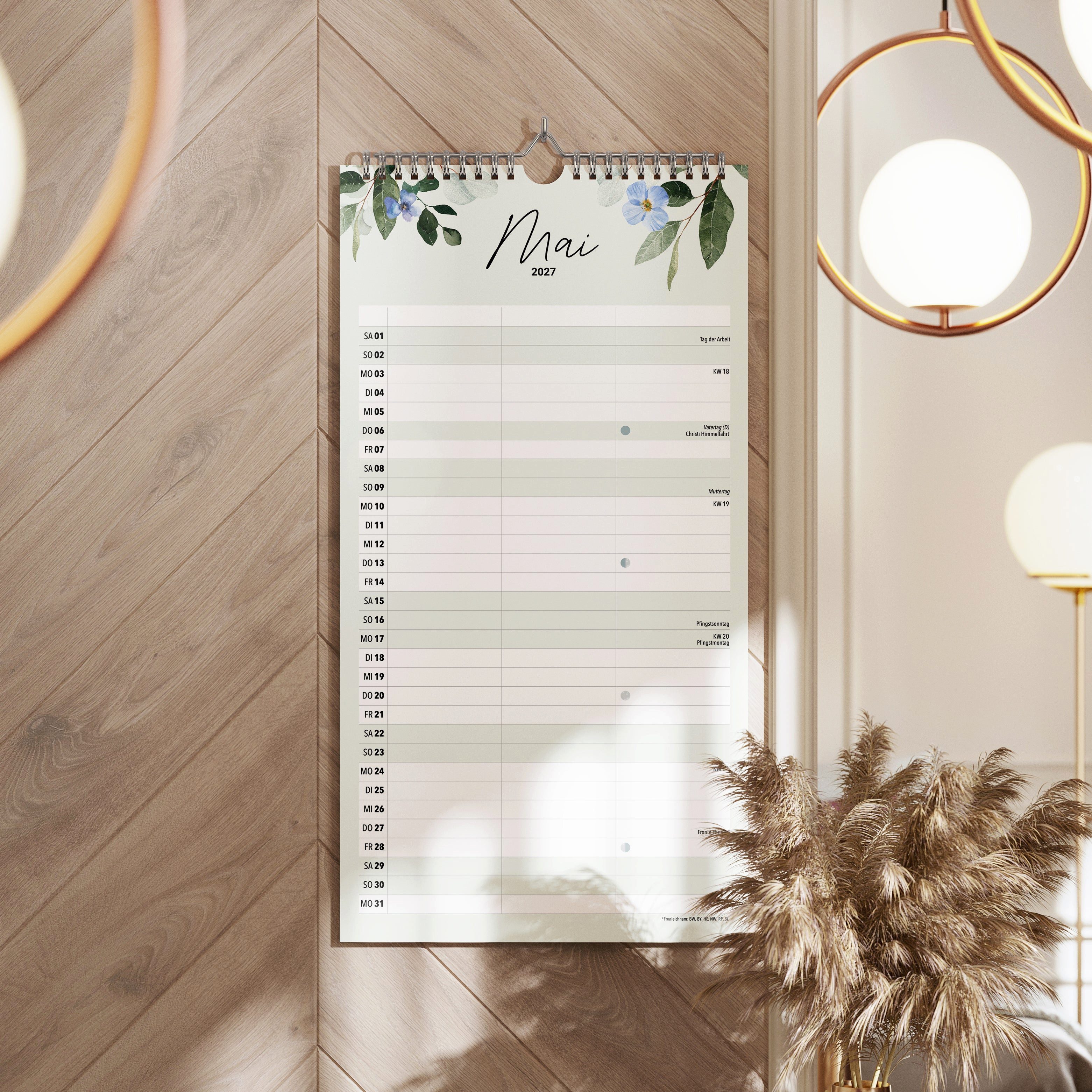heaven+paper Partnerkalender Paarplaner Green 3 Spalten 2027 botanisch, hochwertig, Hergestellt in Deutschland – Bild 3 von 5