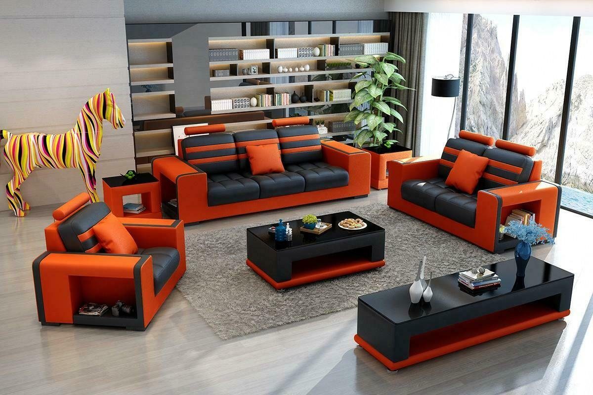 JVmoebel Sofa Moderne schwarz-rote Sofagarnitur 3+2+1 Wohnlandschaft Garnitur Neu, Made in Europe Orange