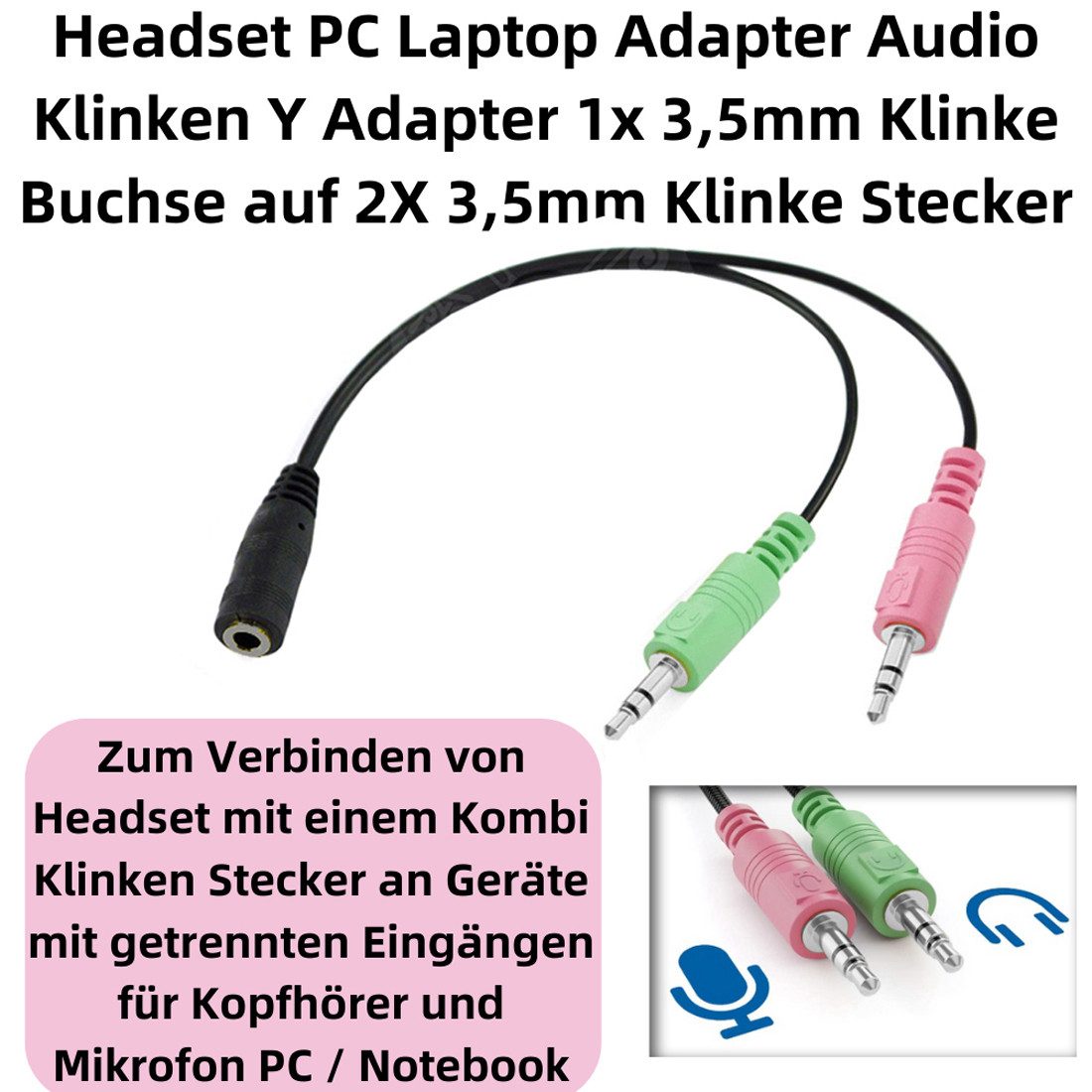 Bolwins I32 Headset PC Laptop Adapter 1x 3,5mm Klinke Buchse auf 2x 3,5mm 18cm Audio-Kabel, 3,5 mm Klinke Stecker, 3,5 mm Klinke Buchse (18 cm), Headset-Adapter – Bild 2 von 5