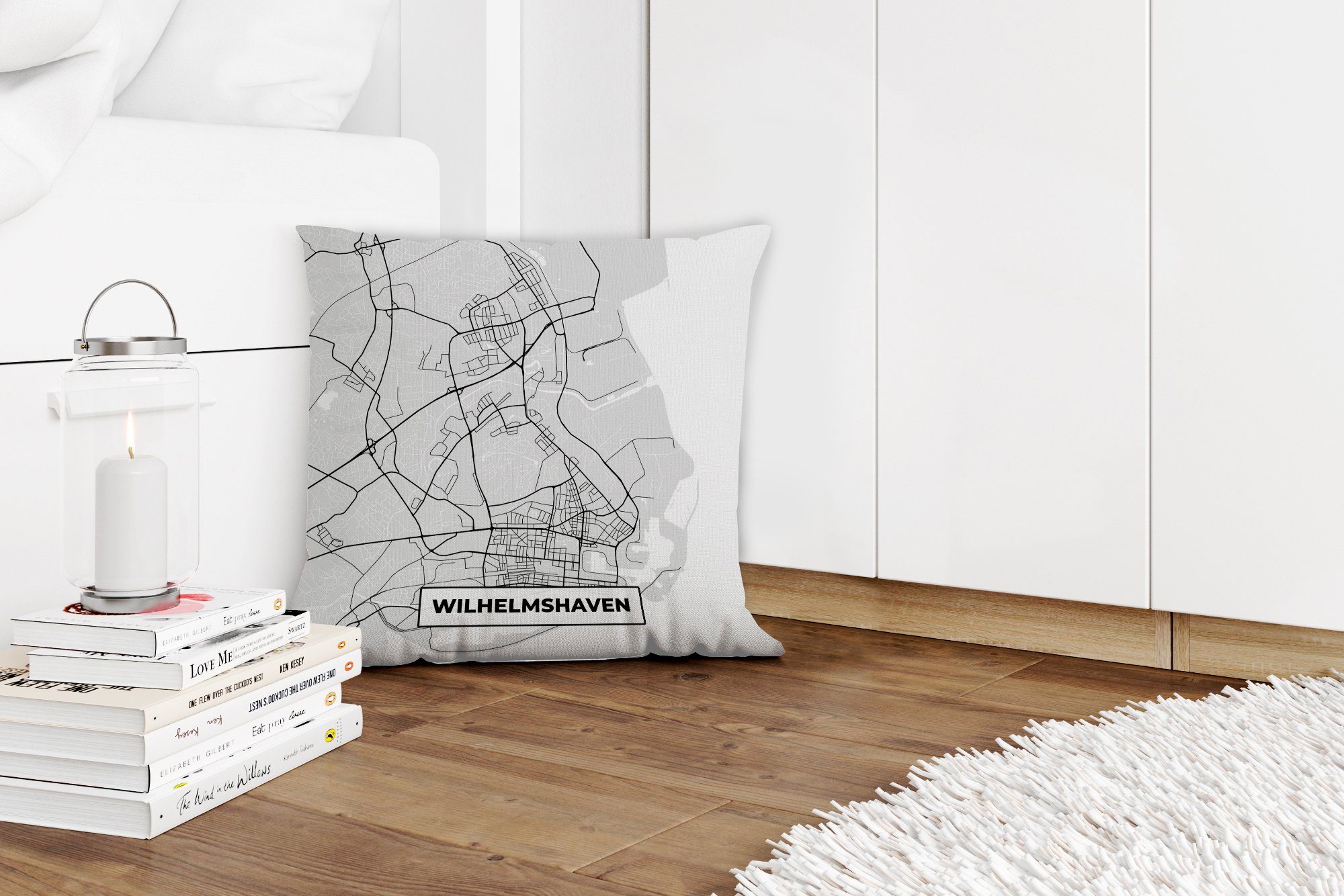 Schlafzimmer, Zierkissen mit - - Deutschland Wohzimmer, für Stadtplan Sofakissen Dekokissen Karte Deko, Wilhelmshaven, MuchoWow Füllung -