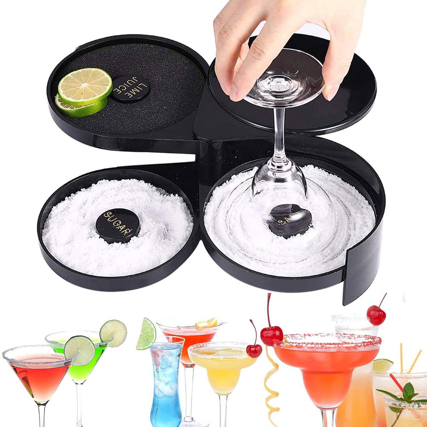 Refttenw Cocktail-Set Tier Bar Glas Rimmer für Margarita und Cocktail, Salz Rimmer, Barkeeper Werkzeug, Box Container für Salz, Zucker, Limette Saft