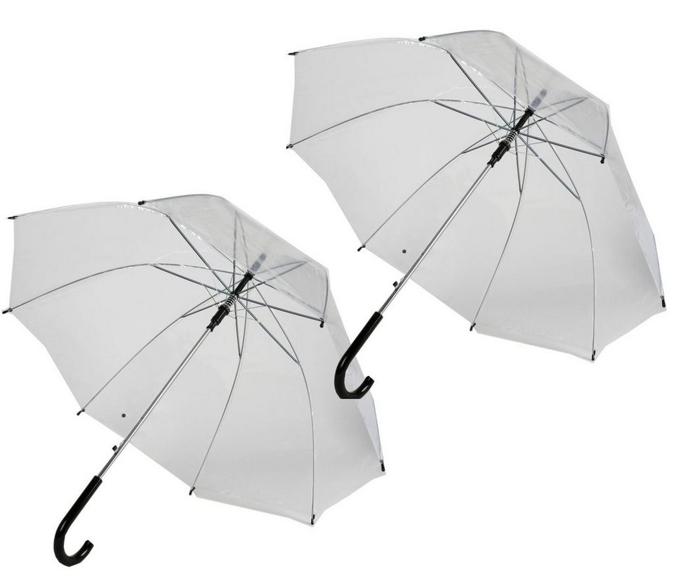 BURI Stockregenschirm 2 Automatik Stock-Regenschirm transparent 90cm  Stockschirm Schirm