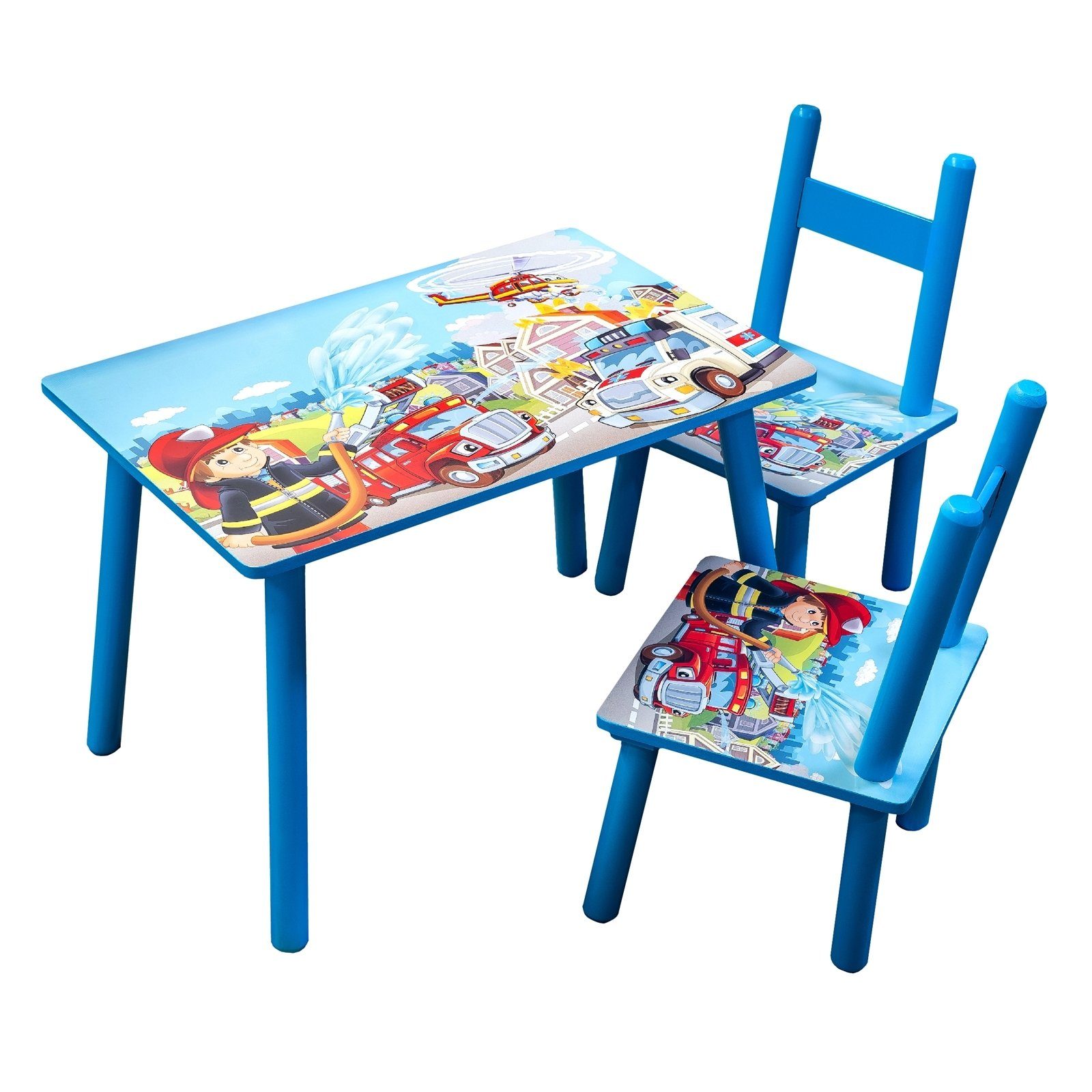 Kinderstuhl Kindersitzgruppe 3-tlg), Kindertischgruppe (Set, Kindermöbel Feuerwehr, HTI-Line Kindertisch