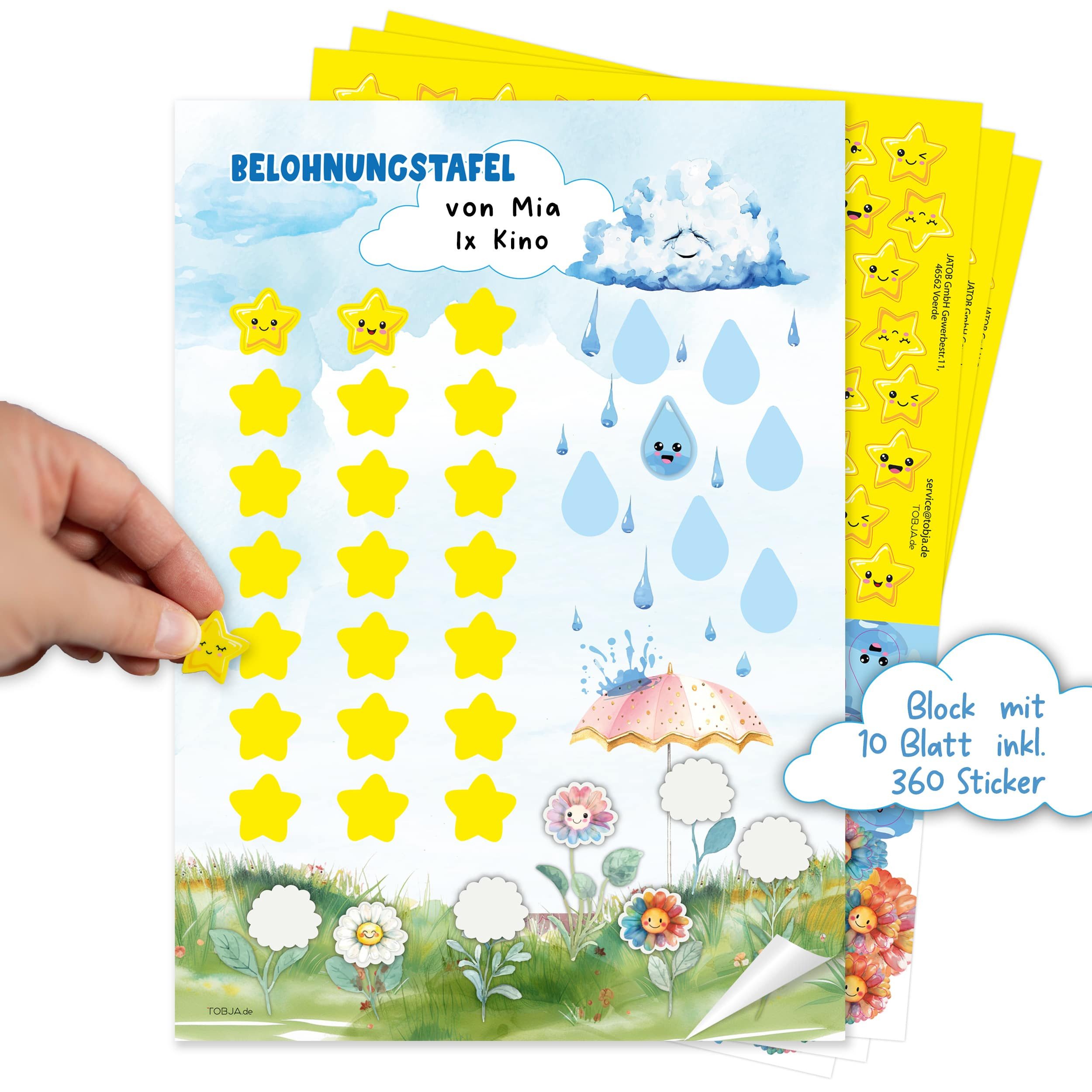TOBJA Notizblock Belohnungstafel 10 Blätter inkl. 360 Sticker, Motivation für Morgenroutine Kinder, Aufgabentafel & Belohnungssystem
