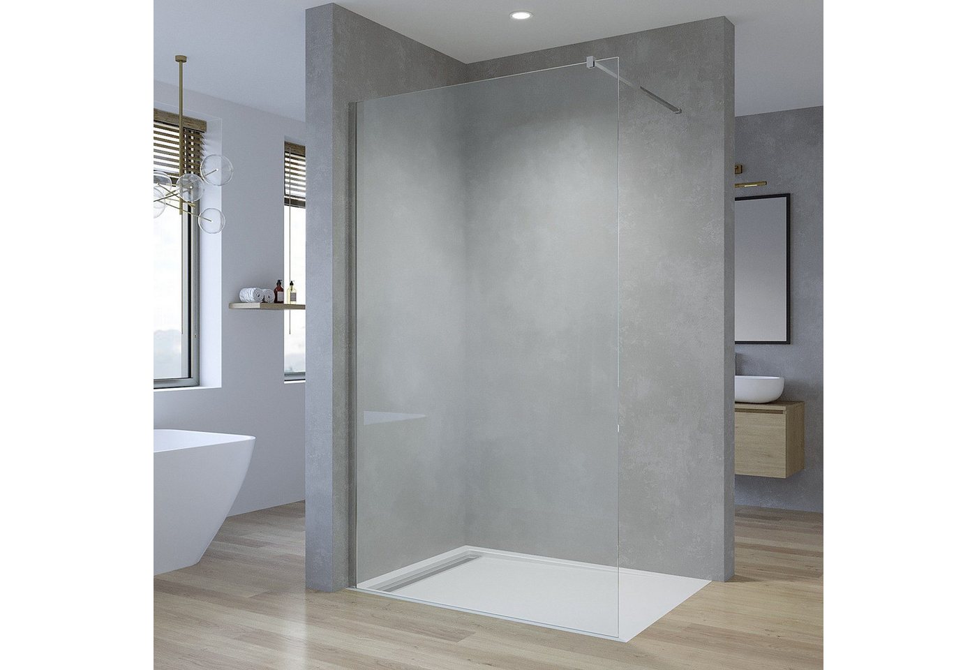 Thumbnail - AQUALAVOS Walk-in-Dusche Duschwand Walk-In Dusche mit 90° Stabilisator aus Nano Echtglas 8mm, Einscheibensicherheitsglas...