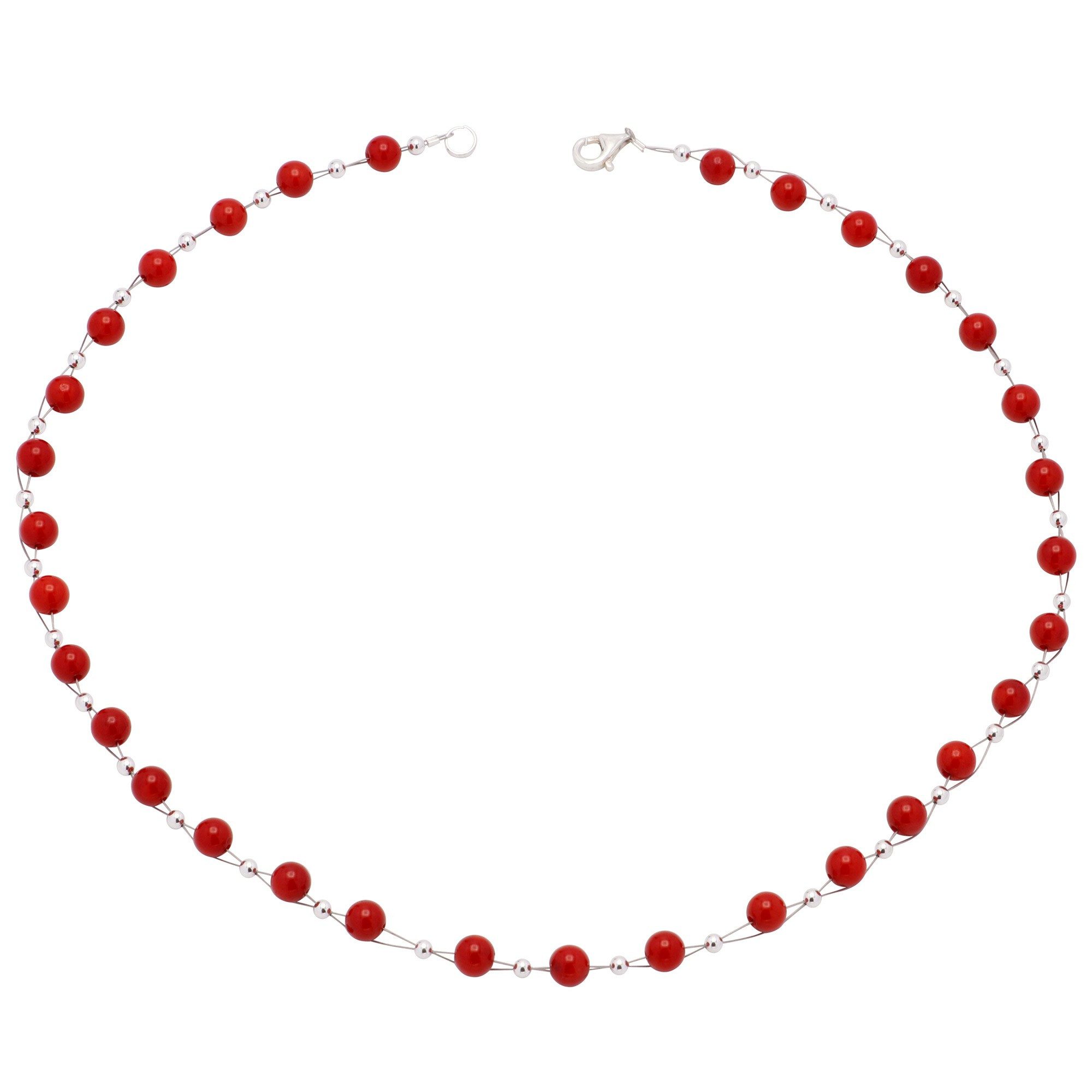 Schmuck Krone Collier Feine Halskette aus Korallen & 925 Silber, Silber 925