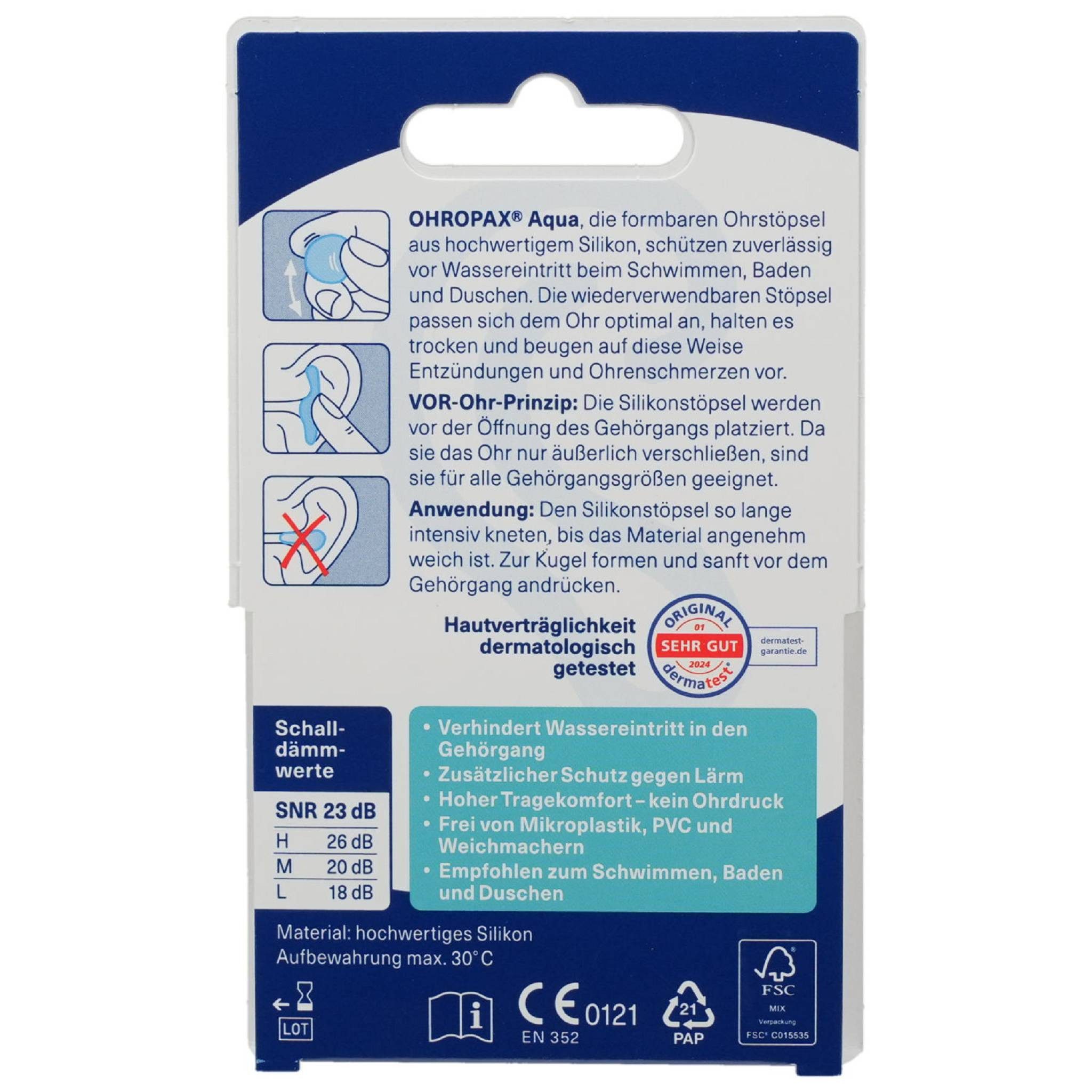 OHROPAX Gehörschutzstöpsel Aqua Silikon Vor-Ohr Stöpsel