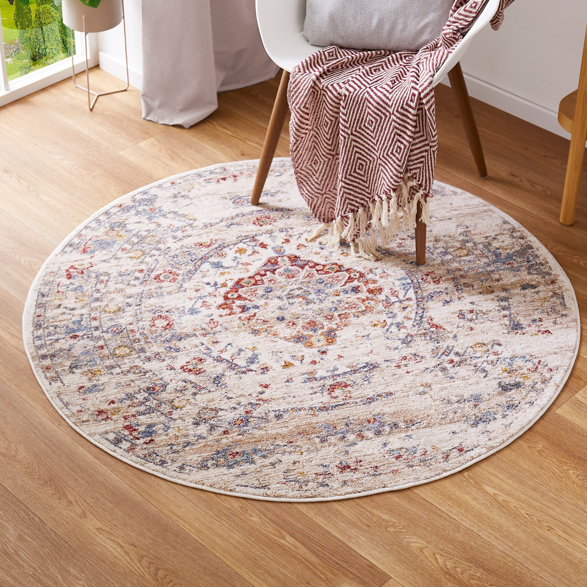 LUXOR living Teppich Rocco, rund, Höhe: 11 mm, Vintage-Look, florales Design, Wohnzimmer, Schlafzimmer