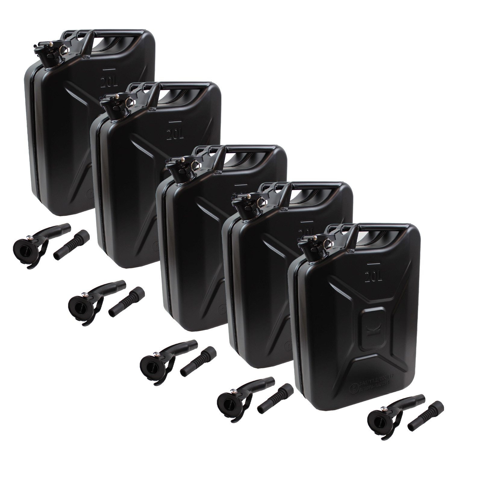 TRUTZHOLM Kanister Benzinkanister 20 L mattschwarz mit Ausgießer Kraftstoffkanister (5er Set), Für Benzin und Diesel,Metall
