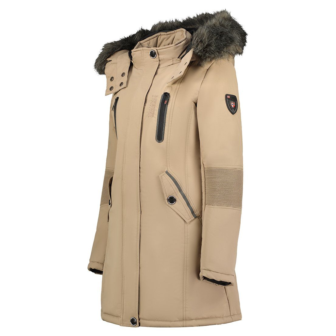 Geographical Norway Winterjacke dicke Damen Outdoor Jacke sehr warm in Unifarbe, mit abnehmbarer Kapuze, mit Stehkragen