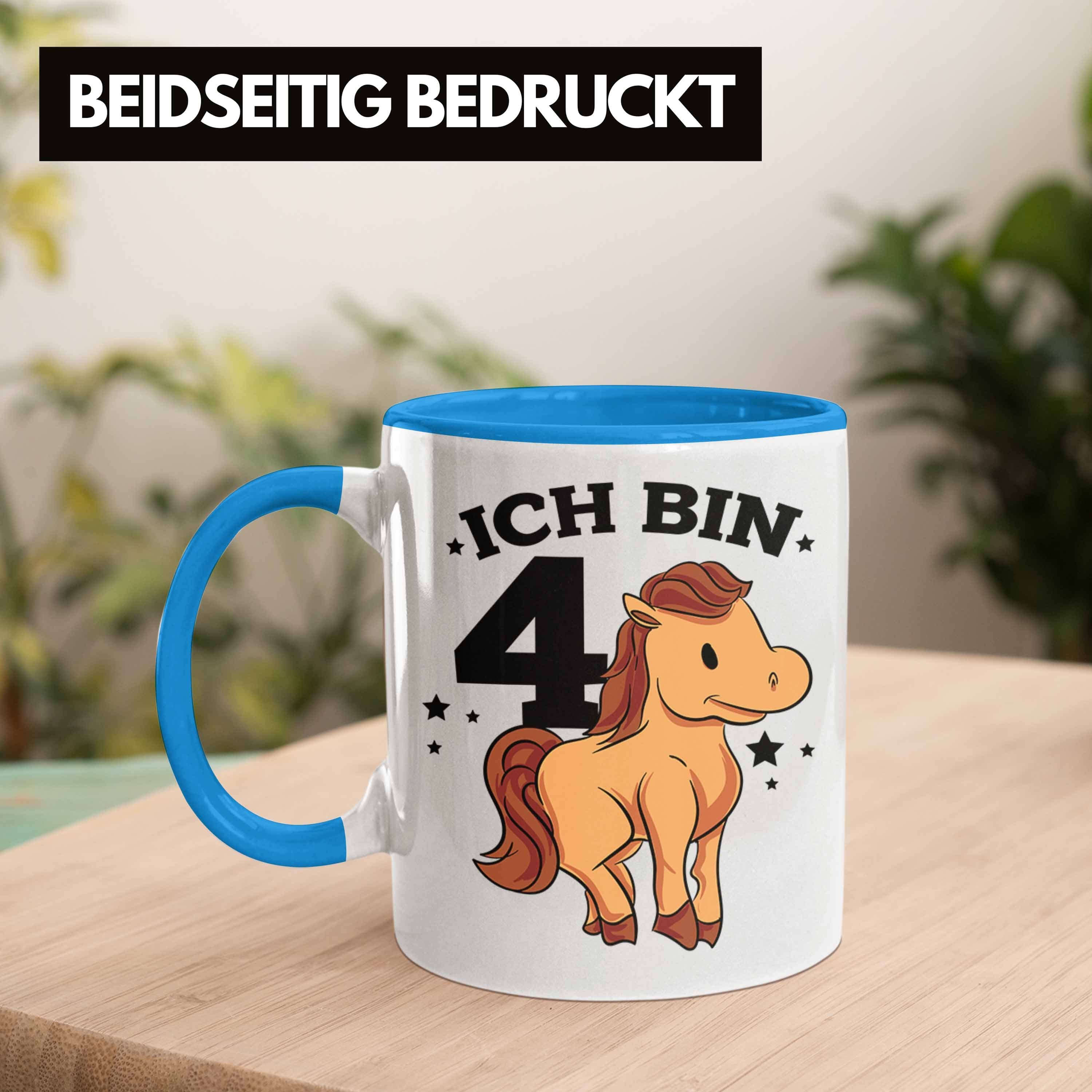 Tasse für Lustige Blau Tasse Trendation Pferde-Motiv Pferdefans Mädchen 4. Geburtstag Reiter