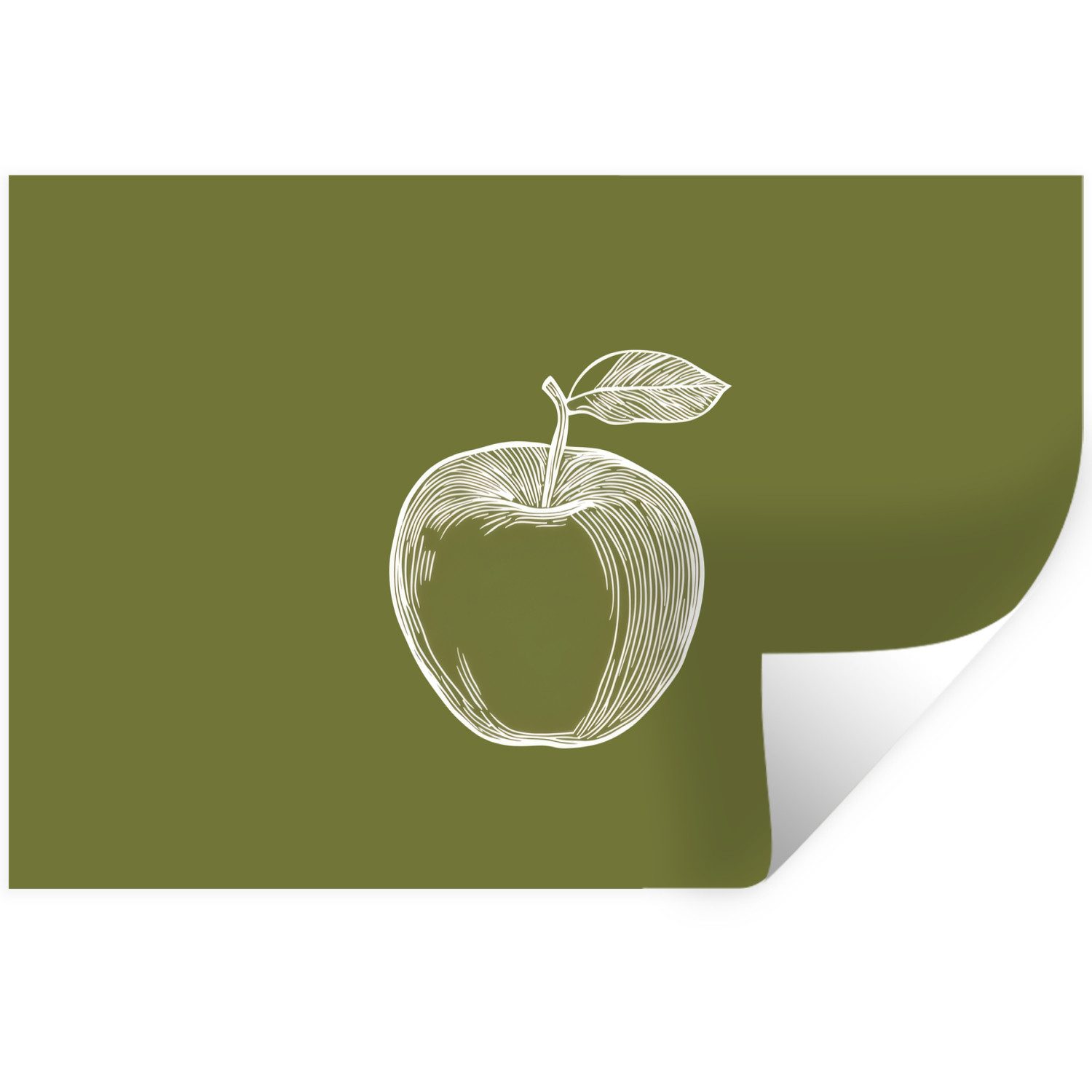MuchoWow Wandsticker Strichzeichnung - Apfel - Olivgrün - Blatt (1 St), Wanddeko, Aufkleber, Wandtattoo, 120x80 cm