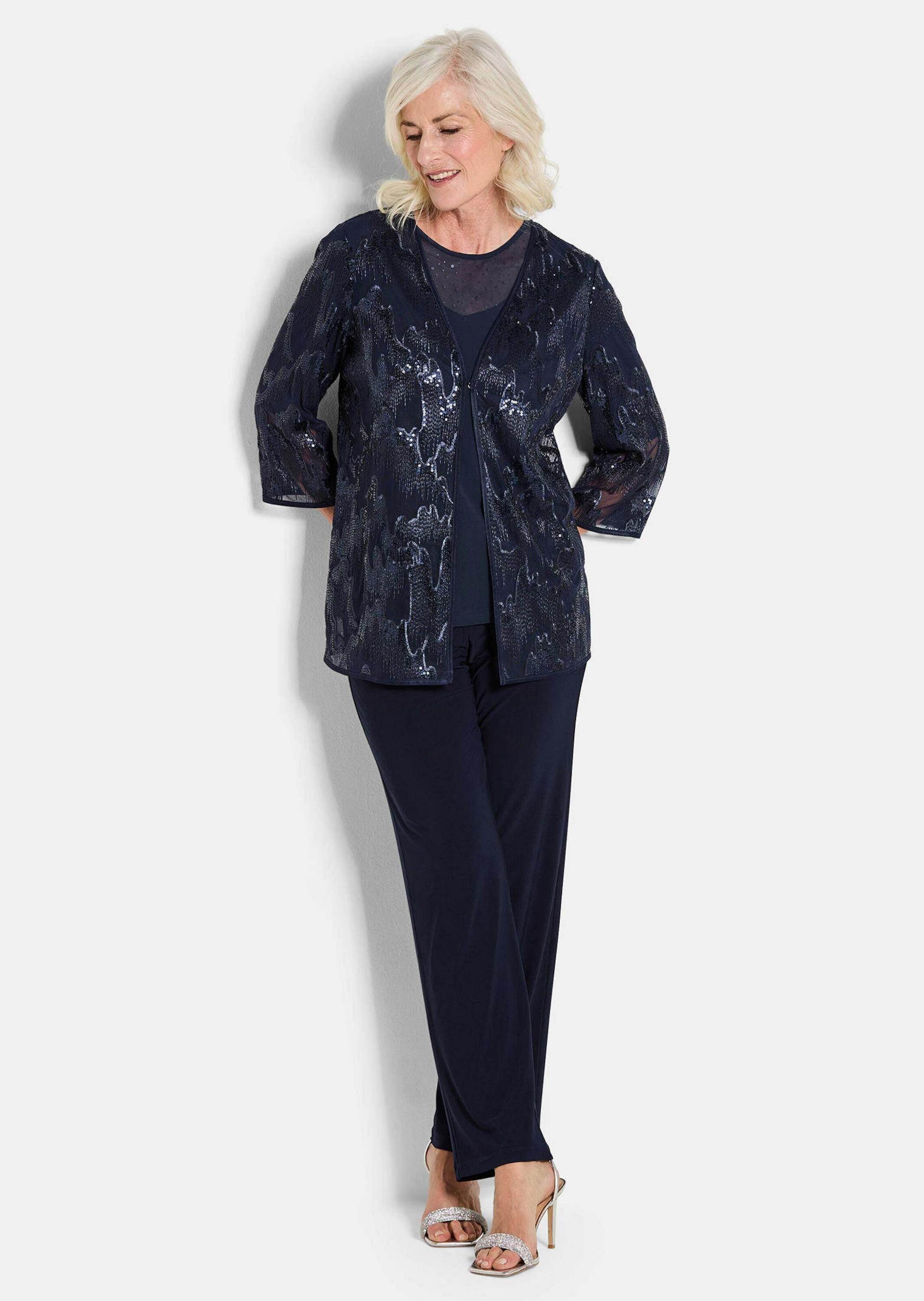 GOLDNER Klassische Bluse Elegante Pailletten-Jacke, V-Ausschnitt Blusenjack günstig online kaufen