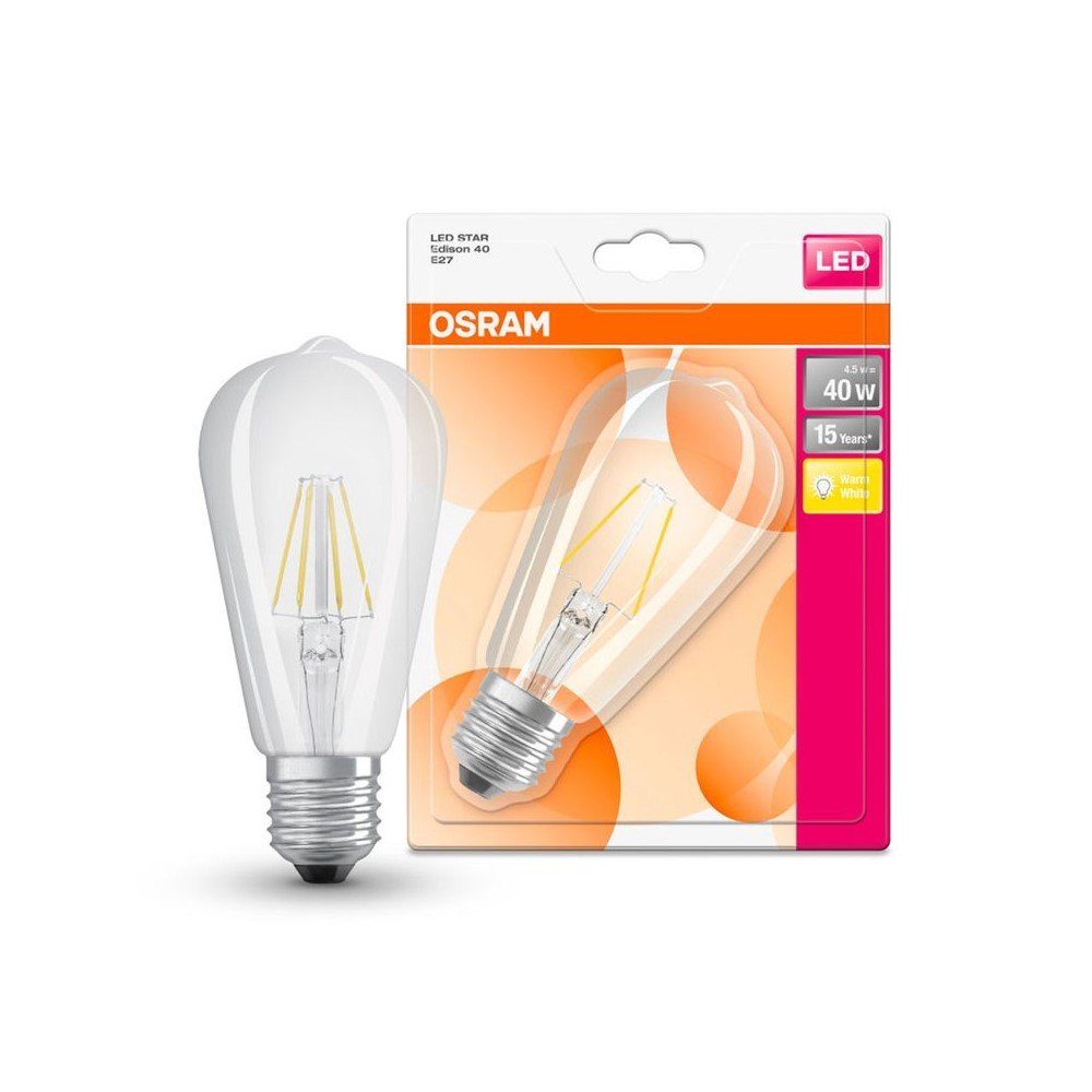 4W=40W 230V ST64 LED LED-Leuchtmittel Klar Warm 2700K, Warmweiß, E27, Osram Edison E27 470lm Filament Glühfaden Osram