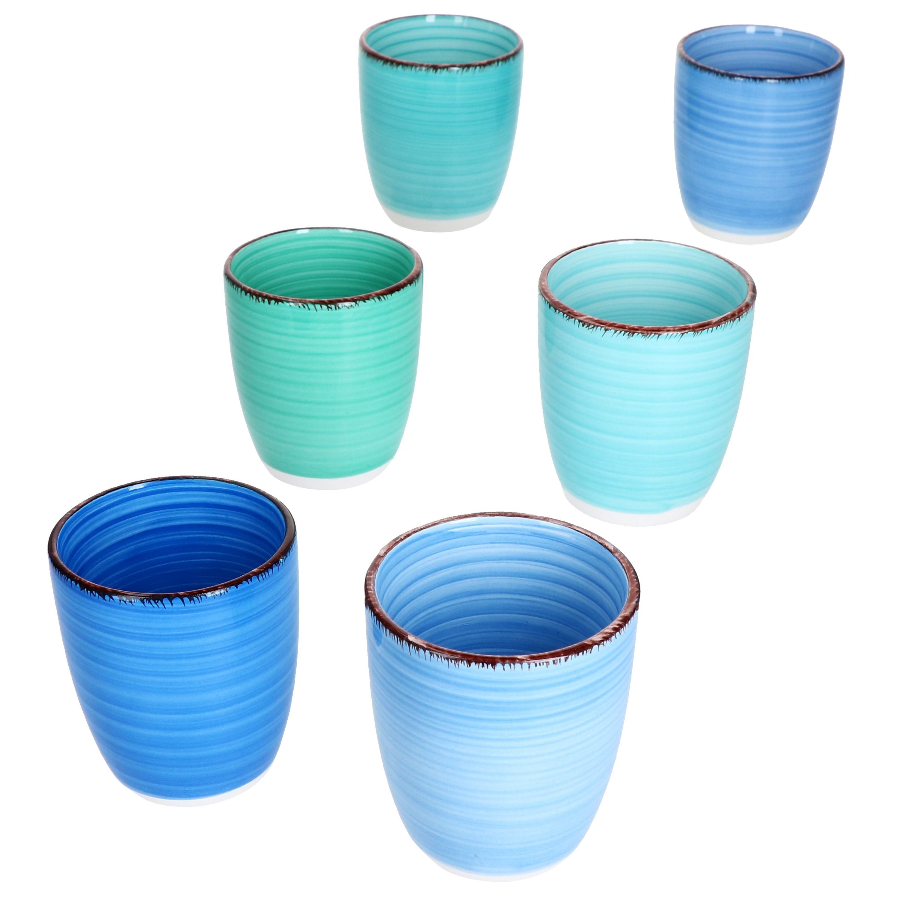 MamboCat Becher 6er Set Blue Mokkabecher ohne Henkel 150ml 6 Personen Matcha Tee Tasse, Steingut