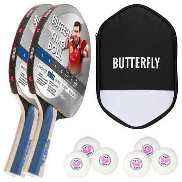 Butterfly Tischtennisschläger 2x Timo Boll Silber 85016 + Cell Case 2 + Bälle, Tischtennis Schläger Set Tischtennisset Table Tennis Bat Racket