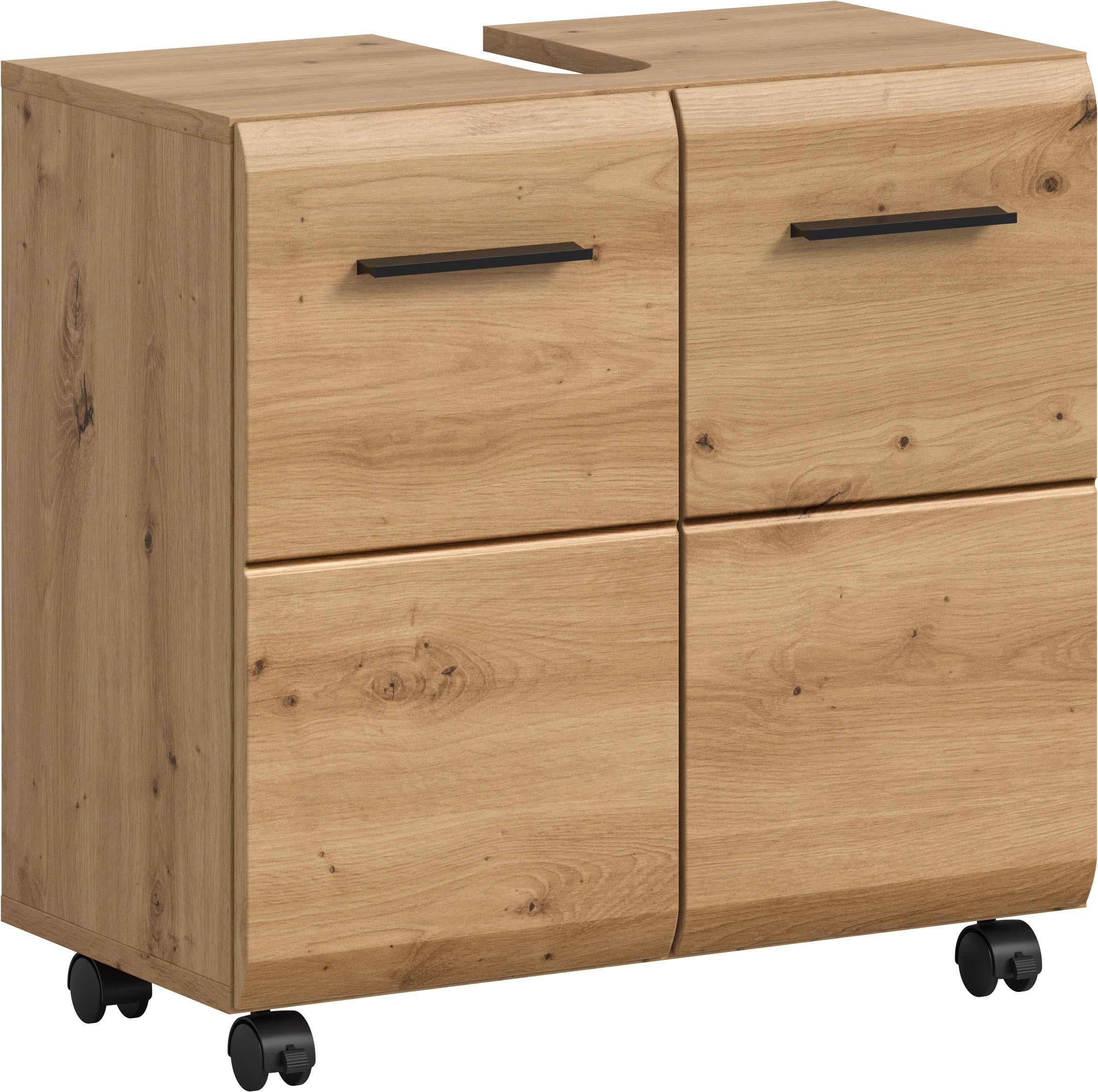 welltime Waschbeckenunterschrank FLORENZ, Breite 60cm, inkl. Siphonausschnitt, mit Türen oder Schüben (TOPSELLER) hochwertige MDF Front, Griff schwarz, Badschrank, Bad