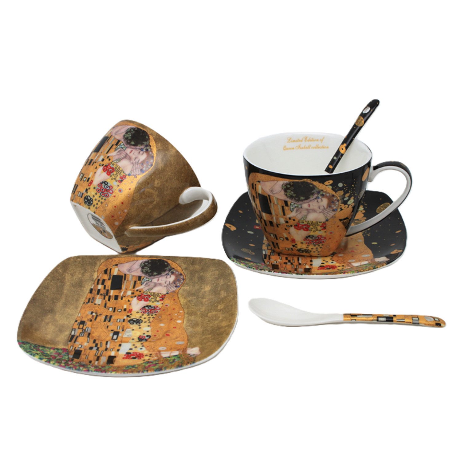 Queen Isabell Tasse Satz von 2 Porzellantassen Klimt Kiss, Porzellan, mit Teelöffel 250 ml