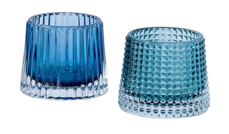 Levandeo® Teelichthalter, 2er Set Teelichthalter H7cm Glas Blau Kerzenhalter Tischdeko Kerzen
