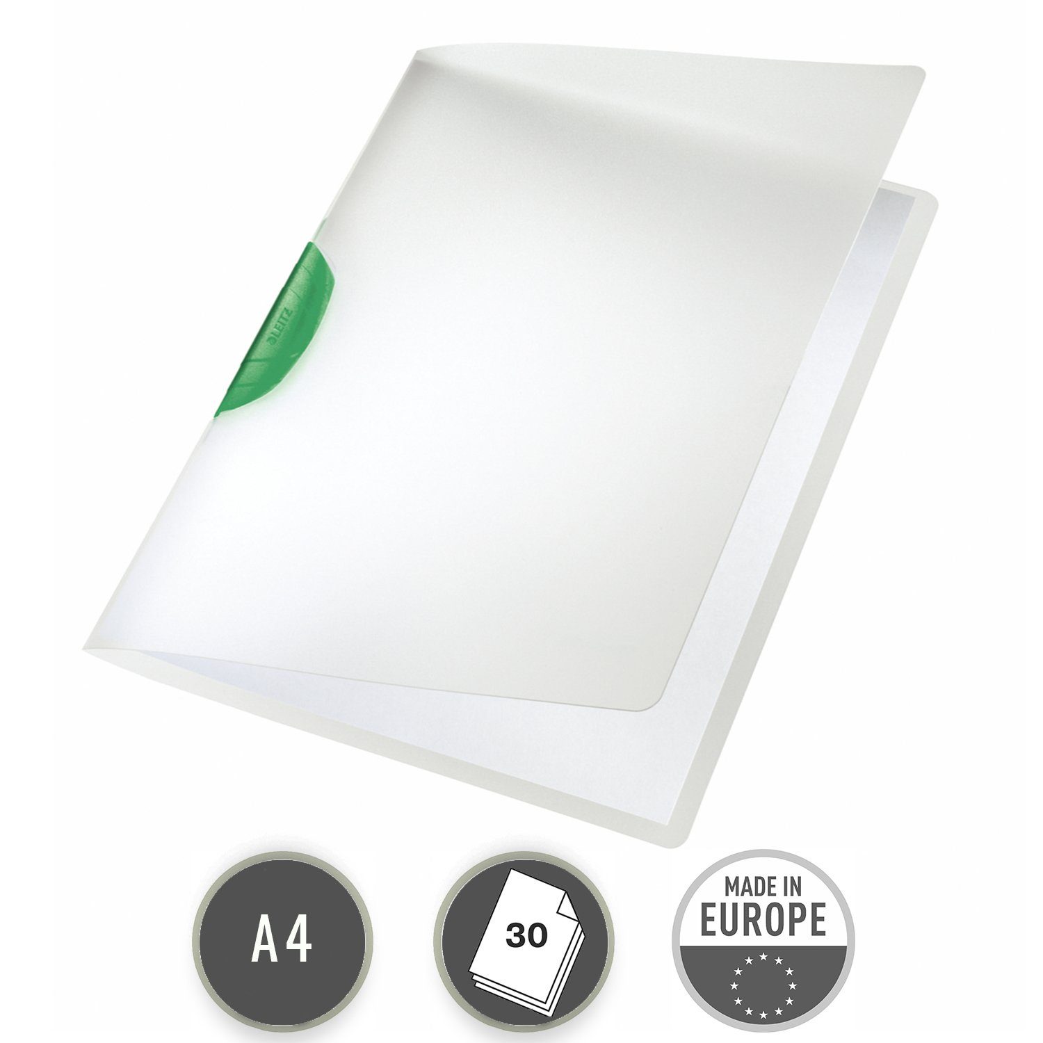 LEITZ Schulheft ColorClip Hefter, bis zu 30 Blatt (80 g/m), Clip mit hoher Klemmkraft f grün