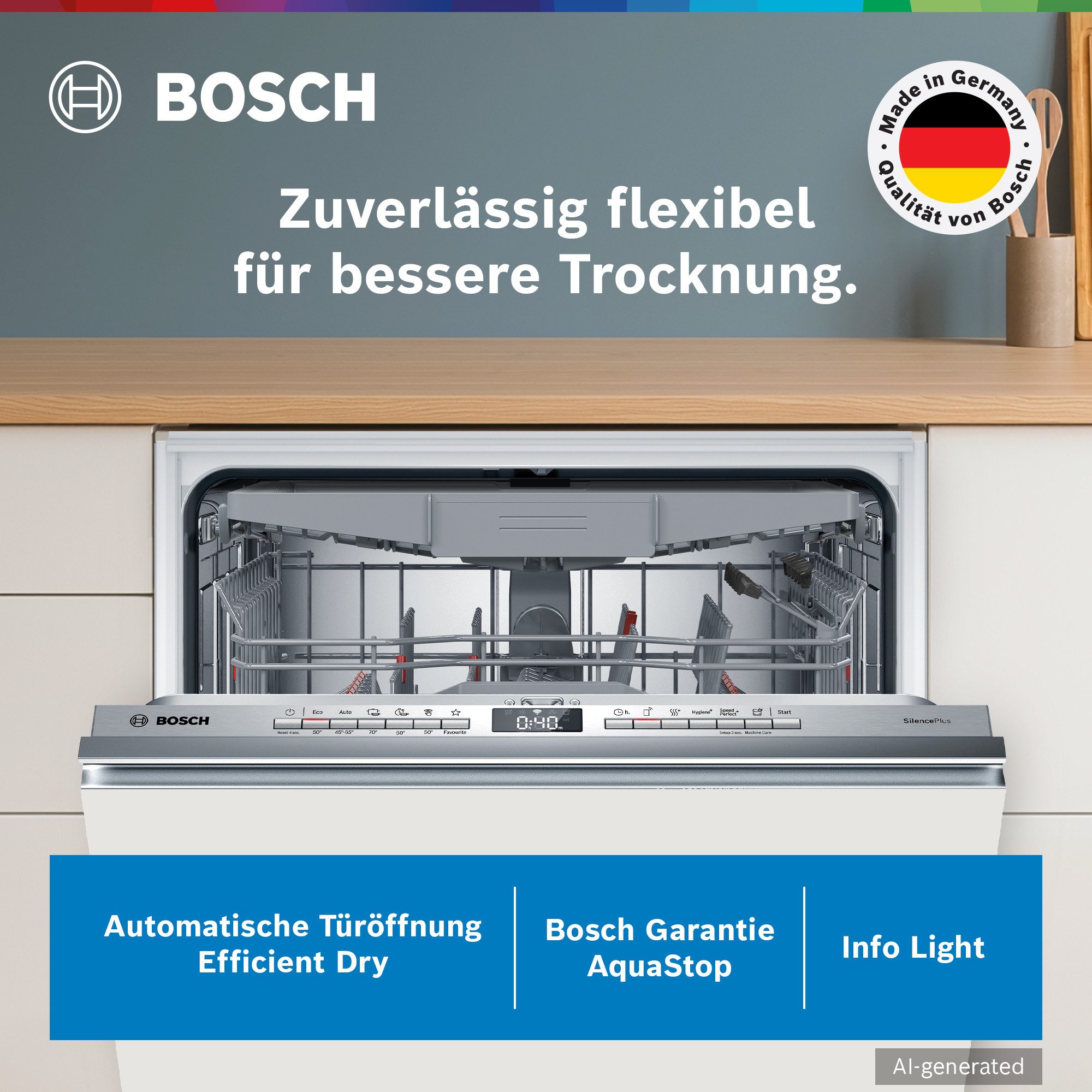 BOSCH vollintegrierbarer Geschirrspüler Serie 4 SMV4ECX32E, 14 Maßgedecke, Info Light - erlischt bei Beendigung des Spülvorgangs, flexible Körbe