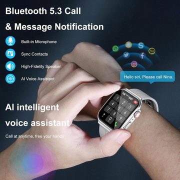 Marsyu Smartwatch (1,96 Zoll, Android, iOS), mit Telefonfunktion Fitnessuhr mit 24/7 Blutdruck SpO2 Herzfrequenz