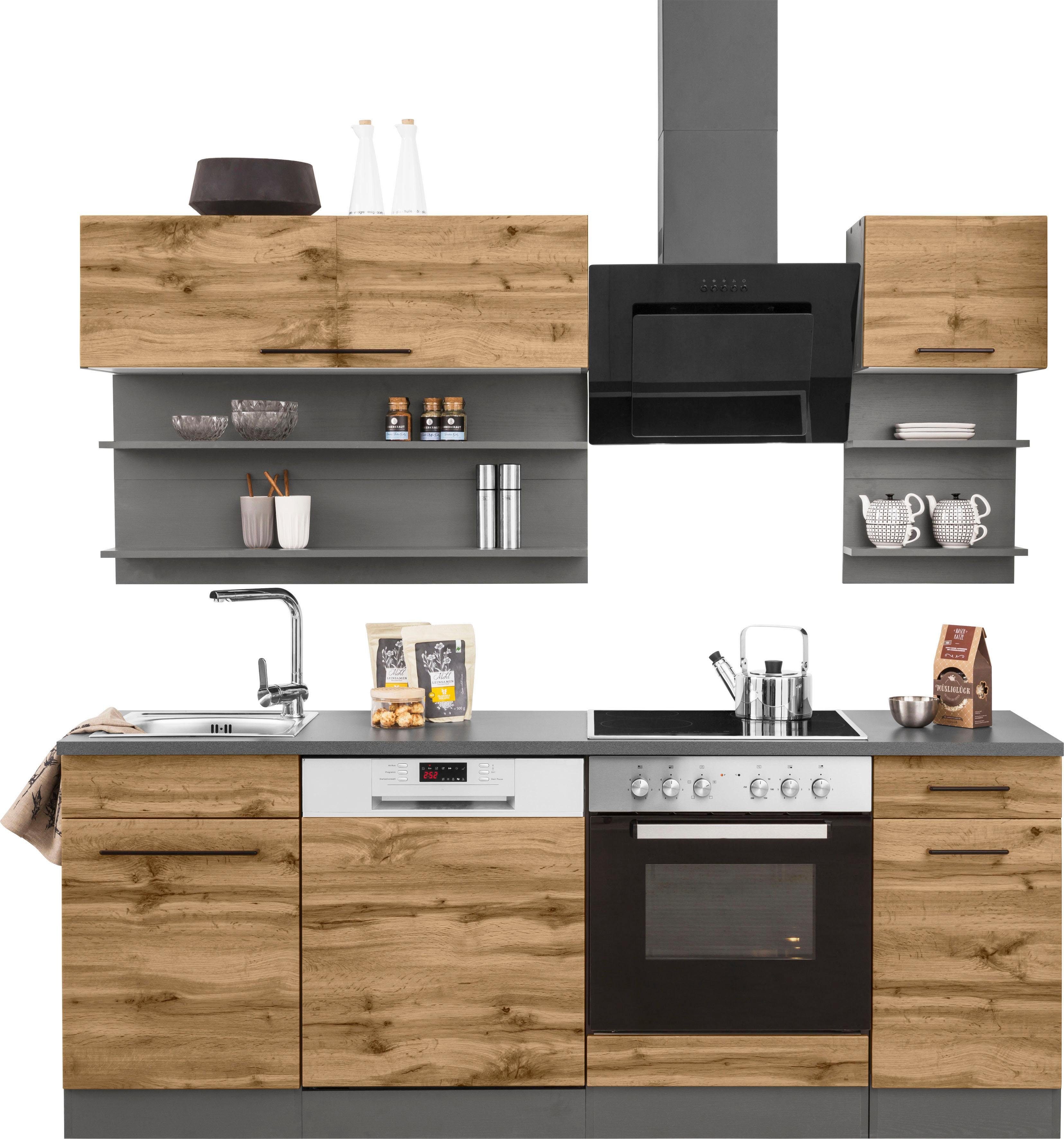HELD MÖBEL Küchenzeile »Tulsa«, mit E-Geräten, Breite 210 cm, schwarze  Metallgriffe, MDF Fronten