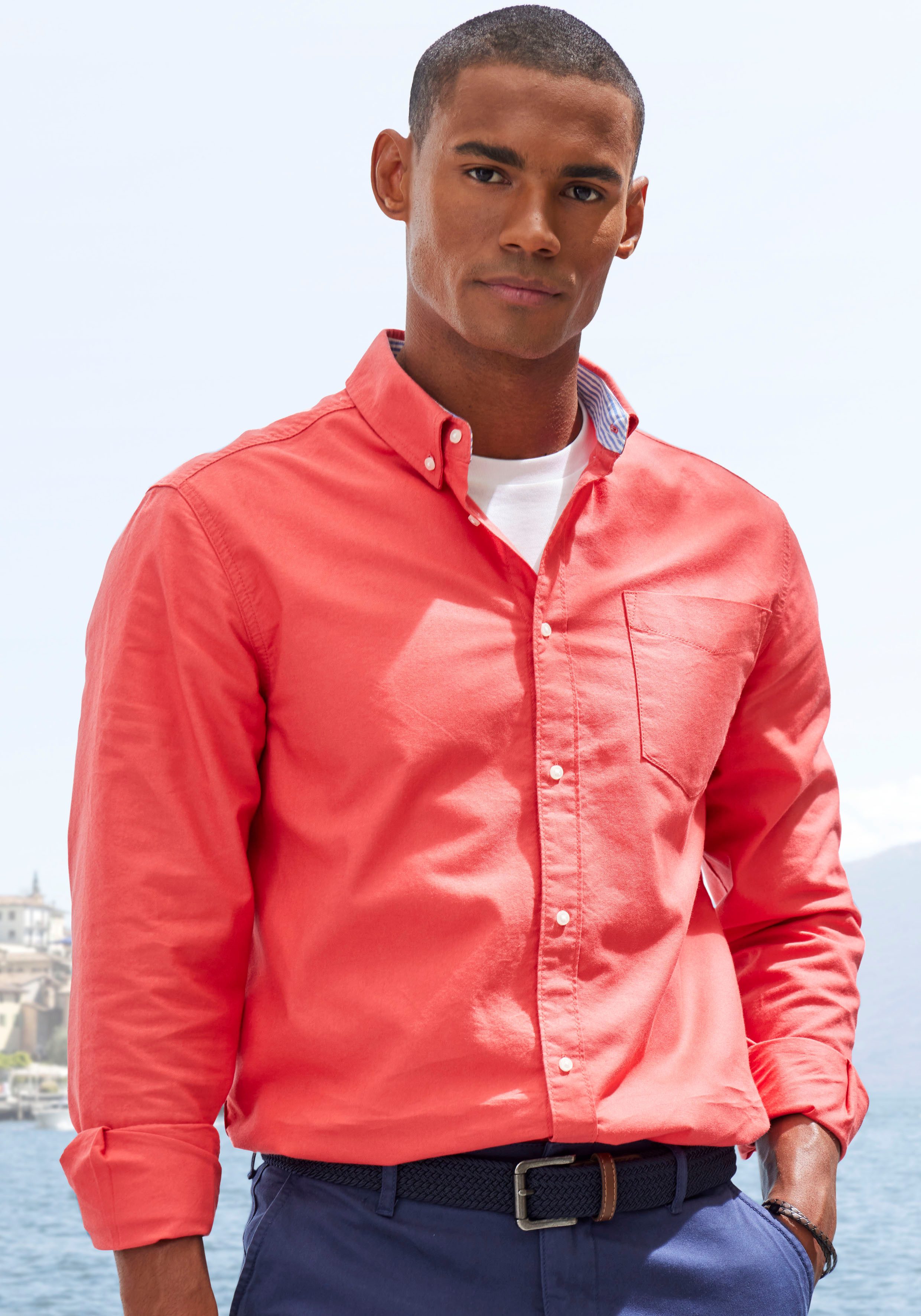H.I.S Langarmhemd regular-fit mit Button-down-Kragen, reine Baumwolle günstig online kaufen