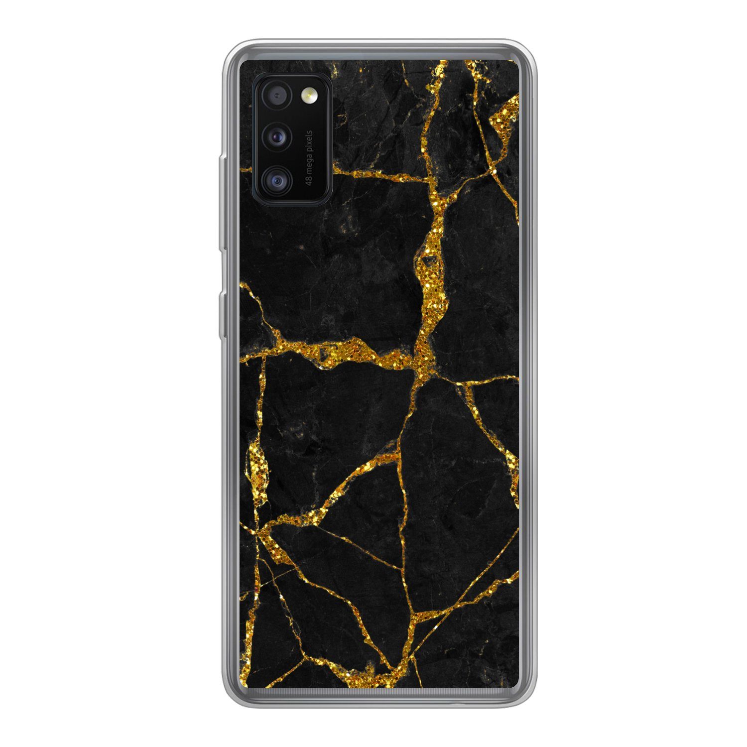 MuchoWow Handyhülle für Samsung Galaxy A41 Marmor - Gold - Schwarz - Marmoroptik - Glitter, Smartphone-Bumper, Print, Handy Schutzhülle Dünn