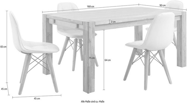 Essgruppe »Tim«, (Set, 5-tlg), bestehend aus 4 Stühlen und einem Esstisch, Esstischgröße 160 cm Essgruppe »Tim«, (Set, 5-tlg), bestehend aus 4 Stühlen und einem Esstisch, Esstischgröße 160 cm
