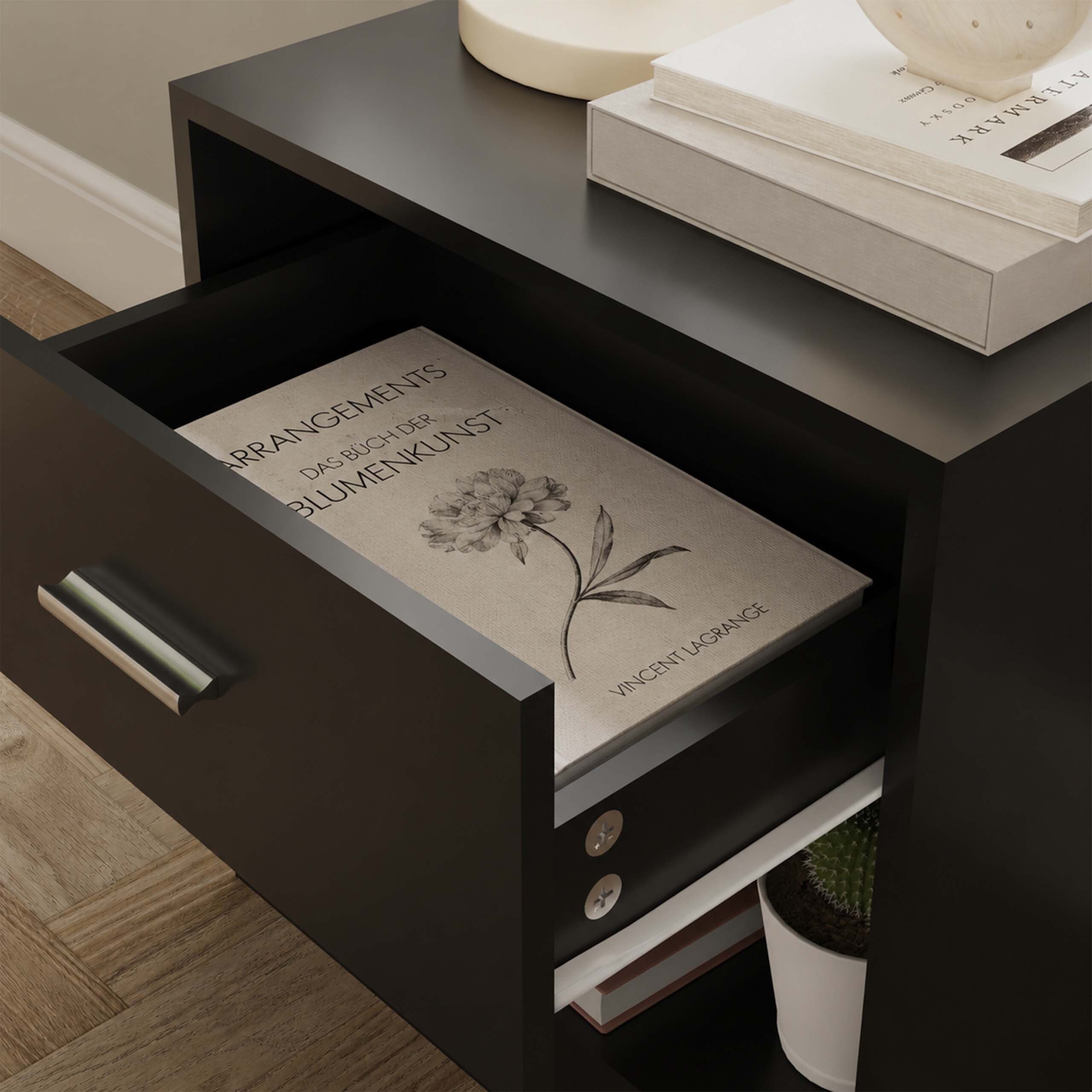 relaxdays Nachtschrank Nachttisch mit Schublade (2-St) schwarz, 2er-Pack – Bild 5 von 5
