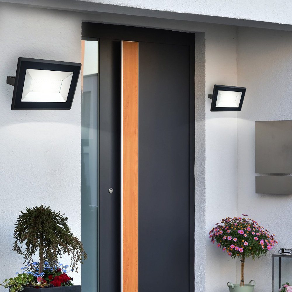 etc-shop Flutlichtstrahler, Leuchtmittel inklusive, Haus ALU 2er LED Set schwarz Strahler Außen Garten Neutralweiß, 50W Beleuchtung