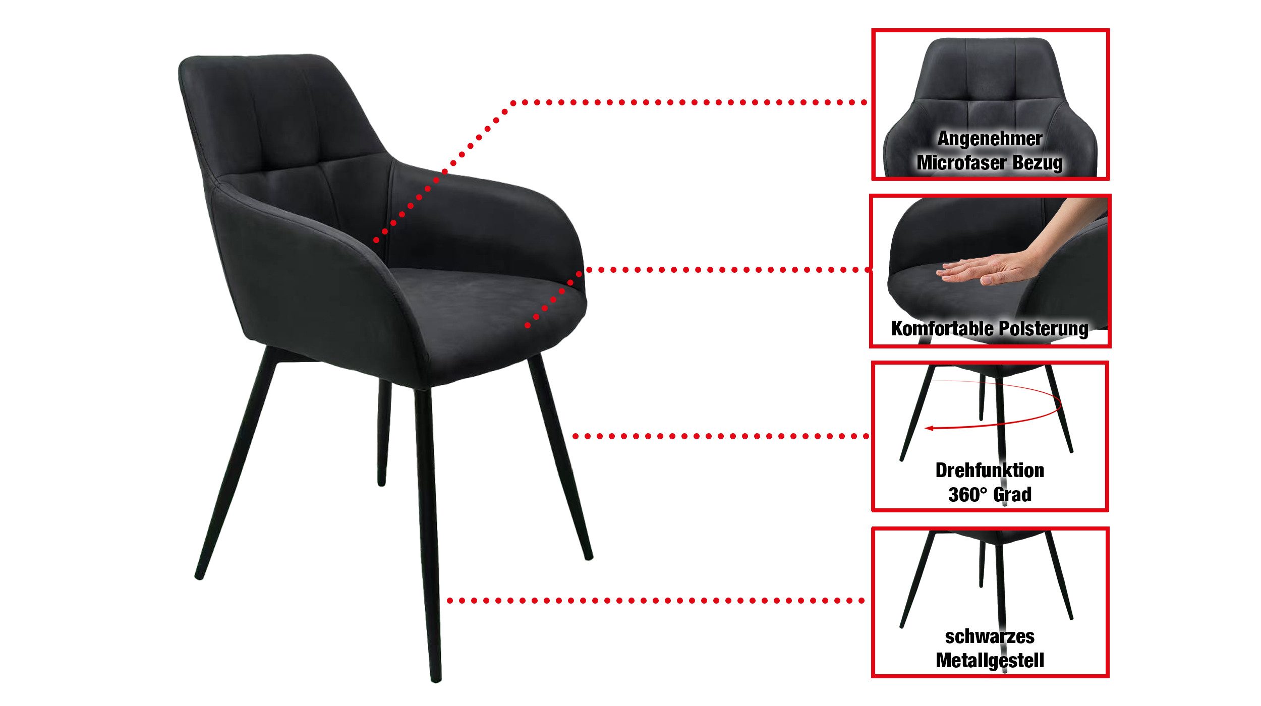 Die Möbelfundgrube® Polsterstuhl AIDEN anthrazit / günstig online kaufen